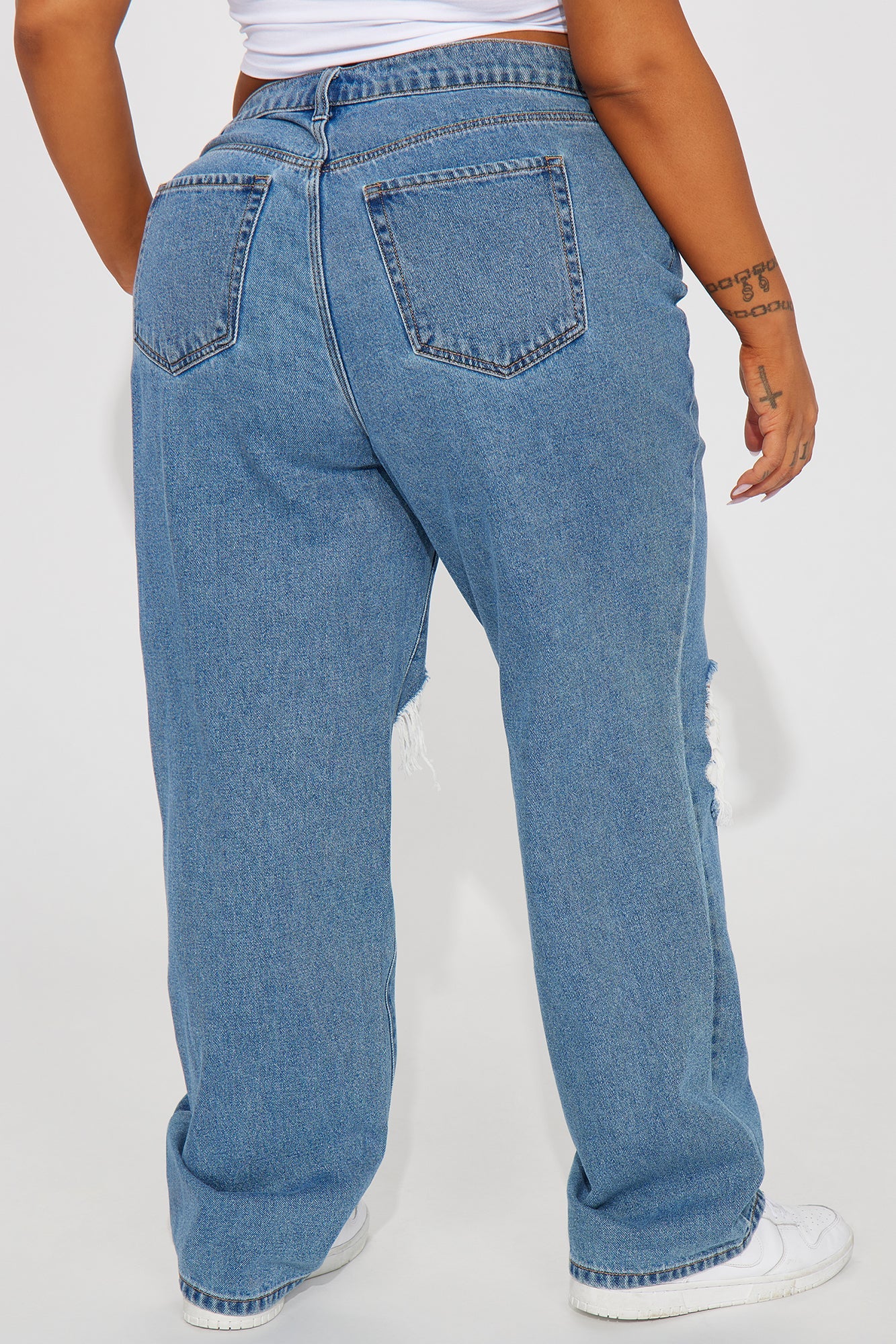 Drive You Crazy Ripped Non Stretch Straight Leg Jeans - Medium Wash