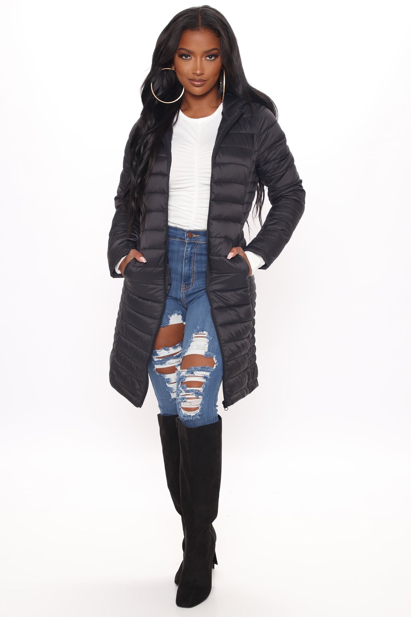 Padded Landing Puffer Coat - Black
