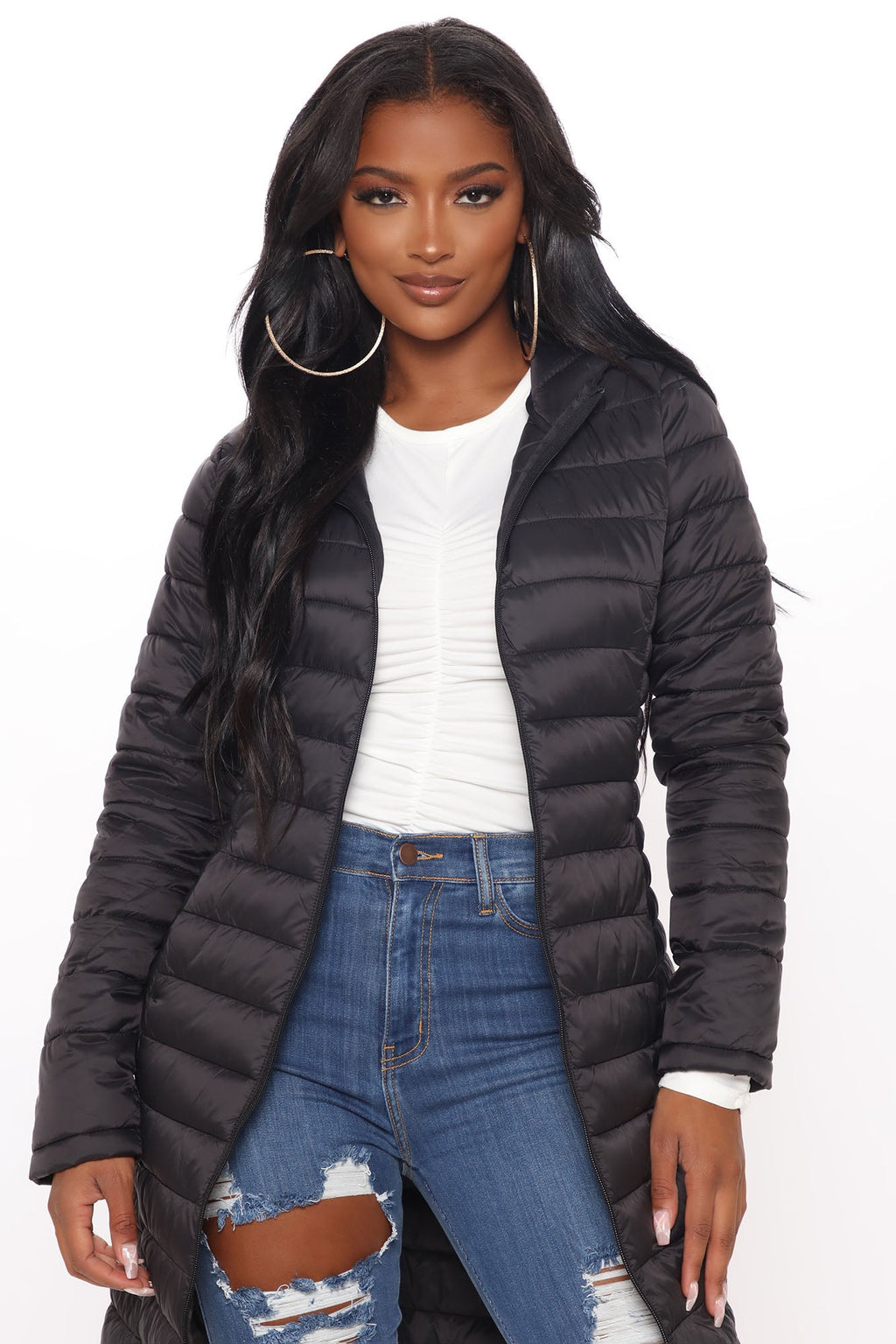 Padded Landing Puffer Coat - Black