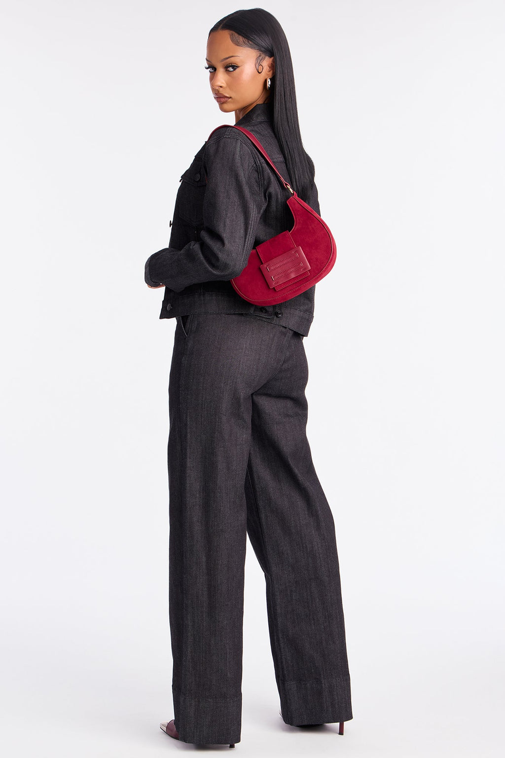 New Priorities Faux Suede Shoulder Bag - Burgundy