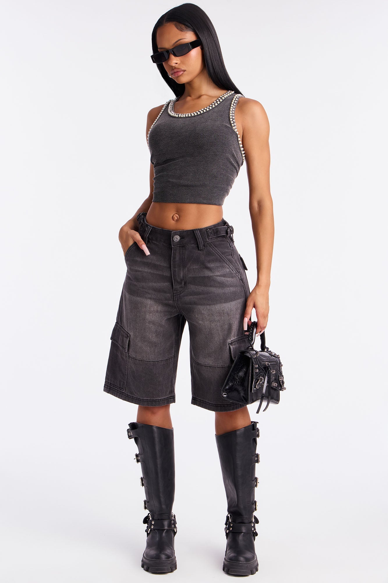 Hackney Cargo Denim Jorts - Black Wash