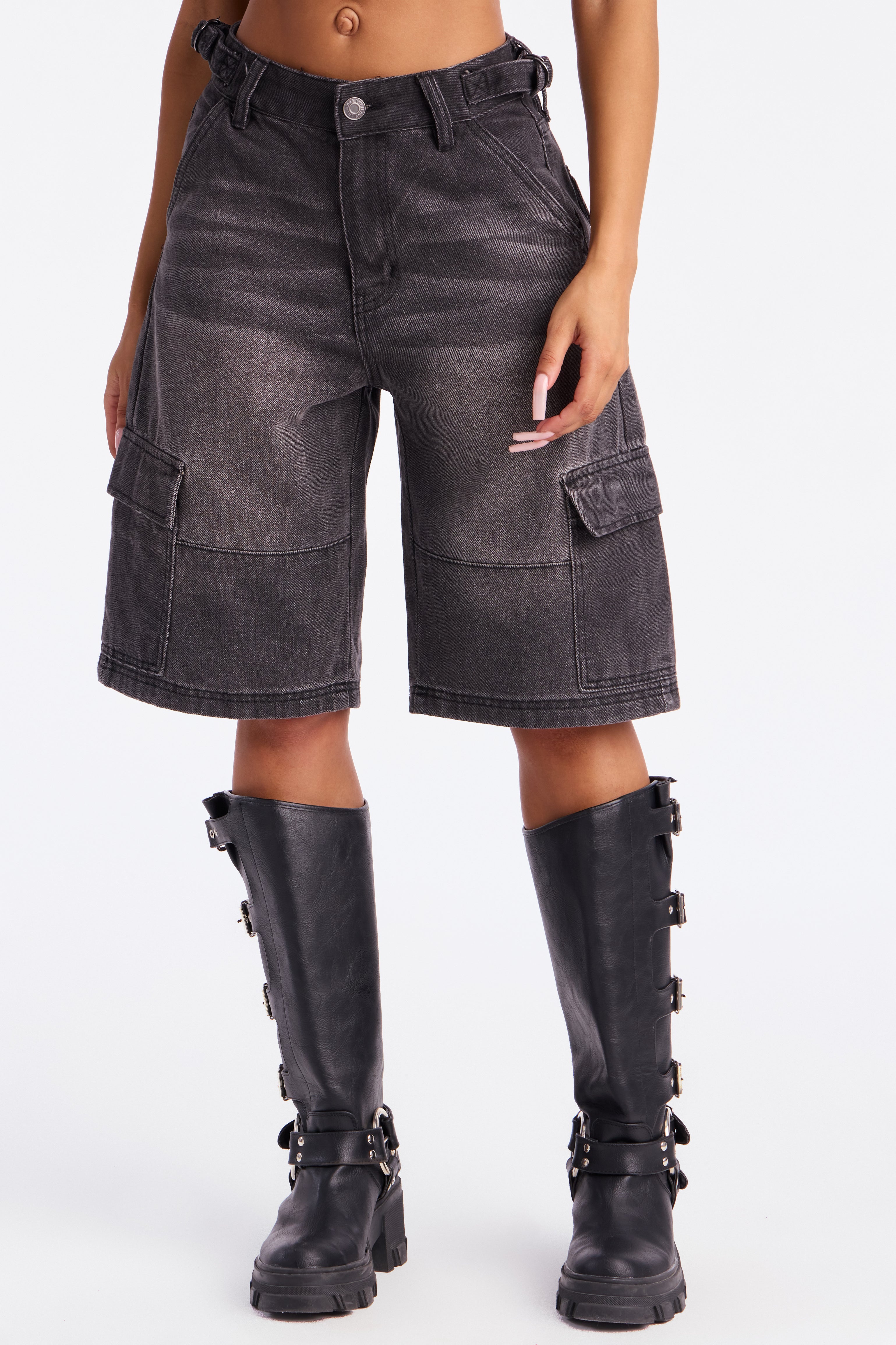 Hackney Cargo Denim Jorts - Black Wash