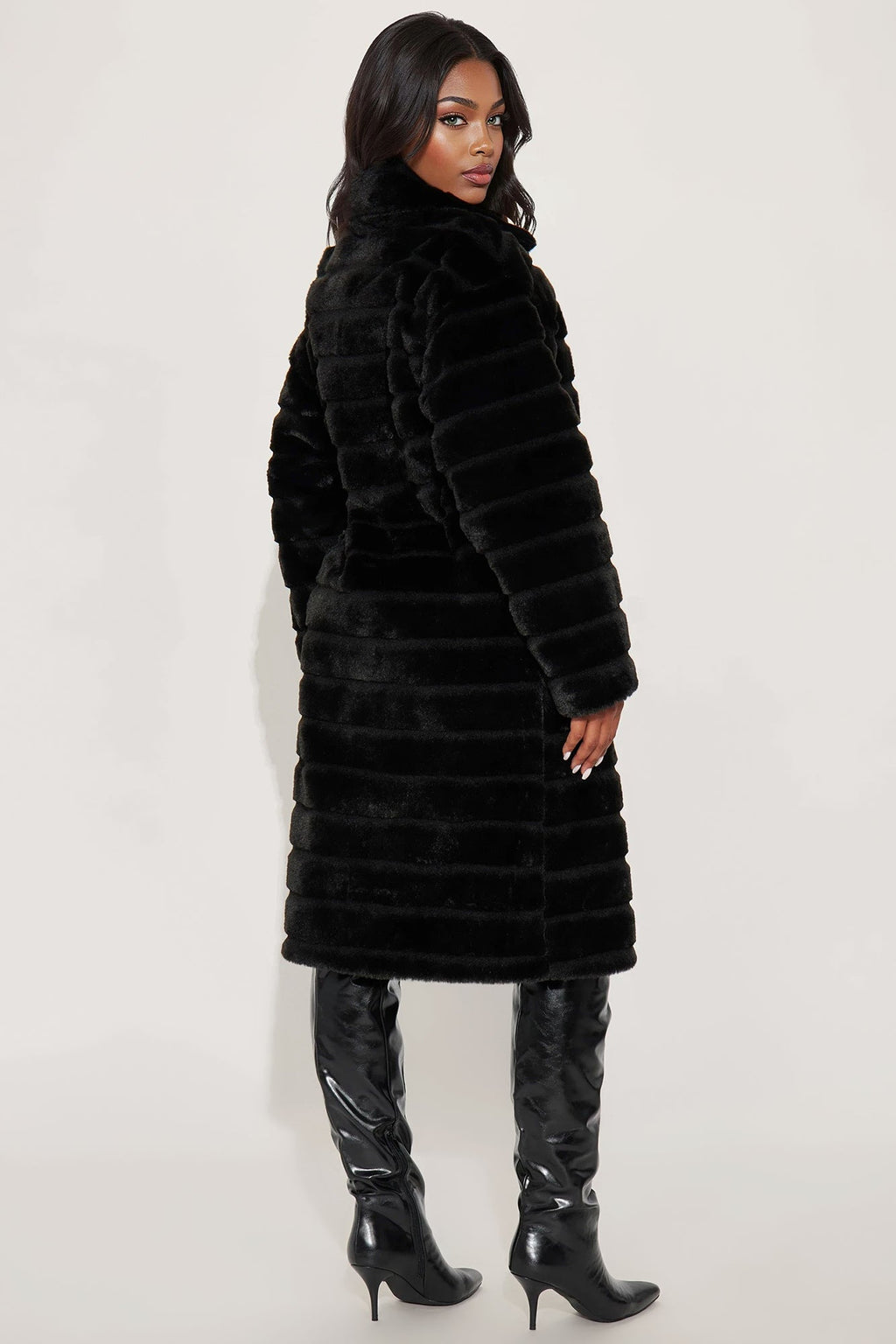 Paloma Faux Fur Trench Coat - Black