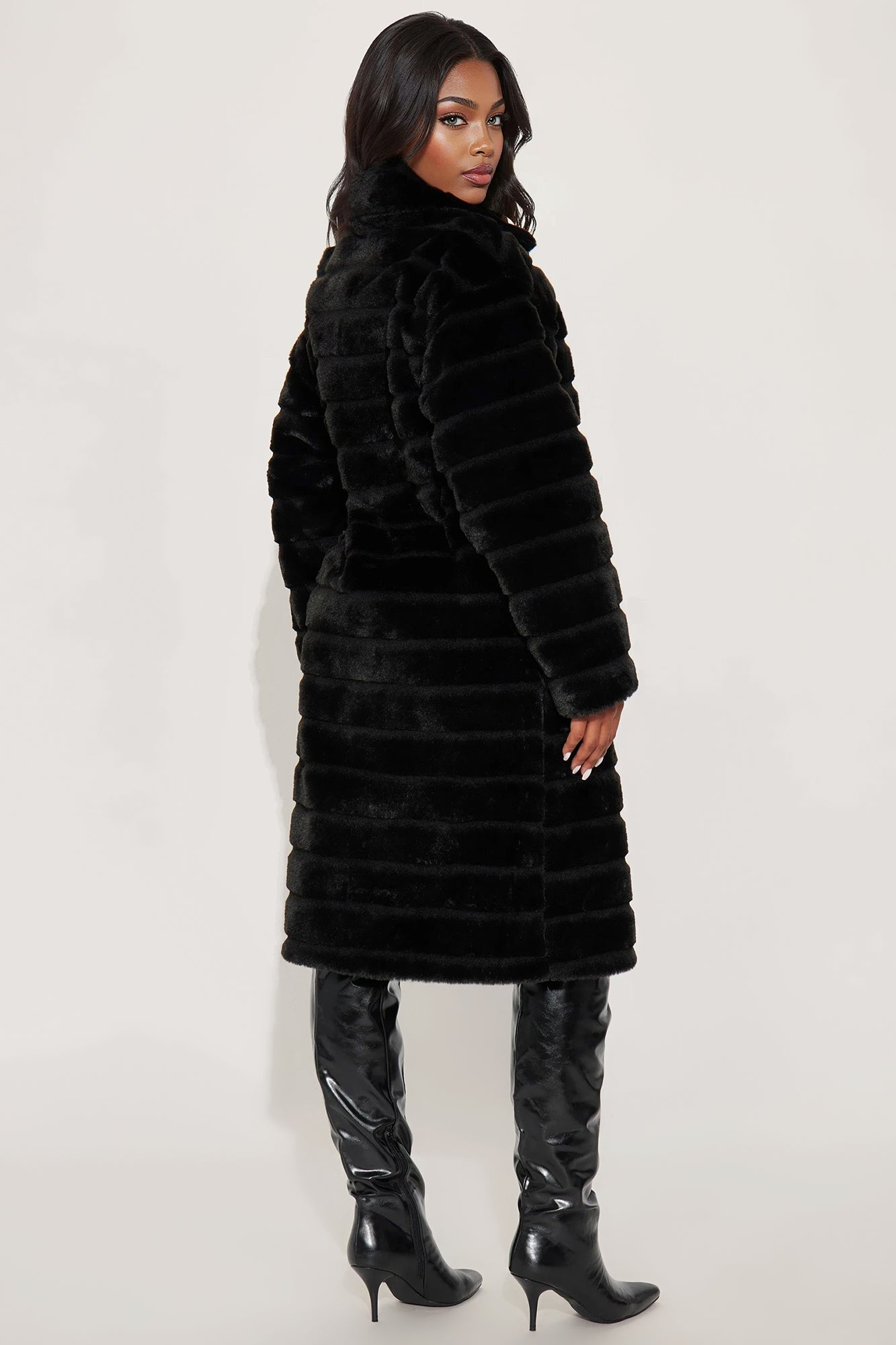 Paloma Faux Fur Trench Coat - Black