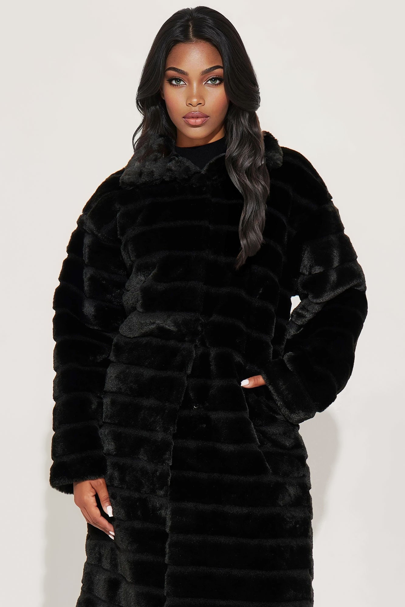 Paloma Faux Fur Trench Coat - Black