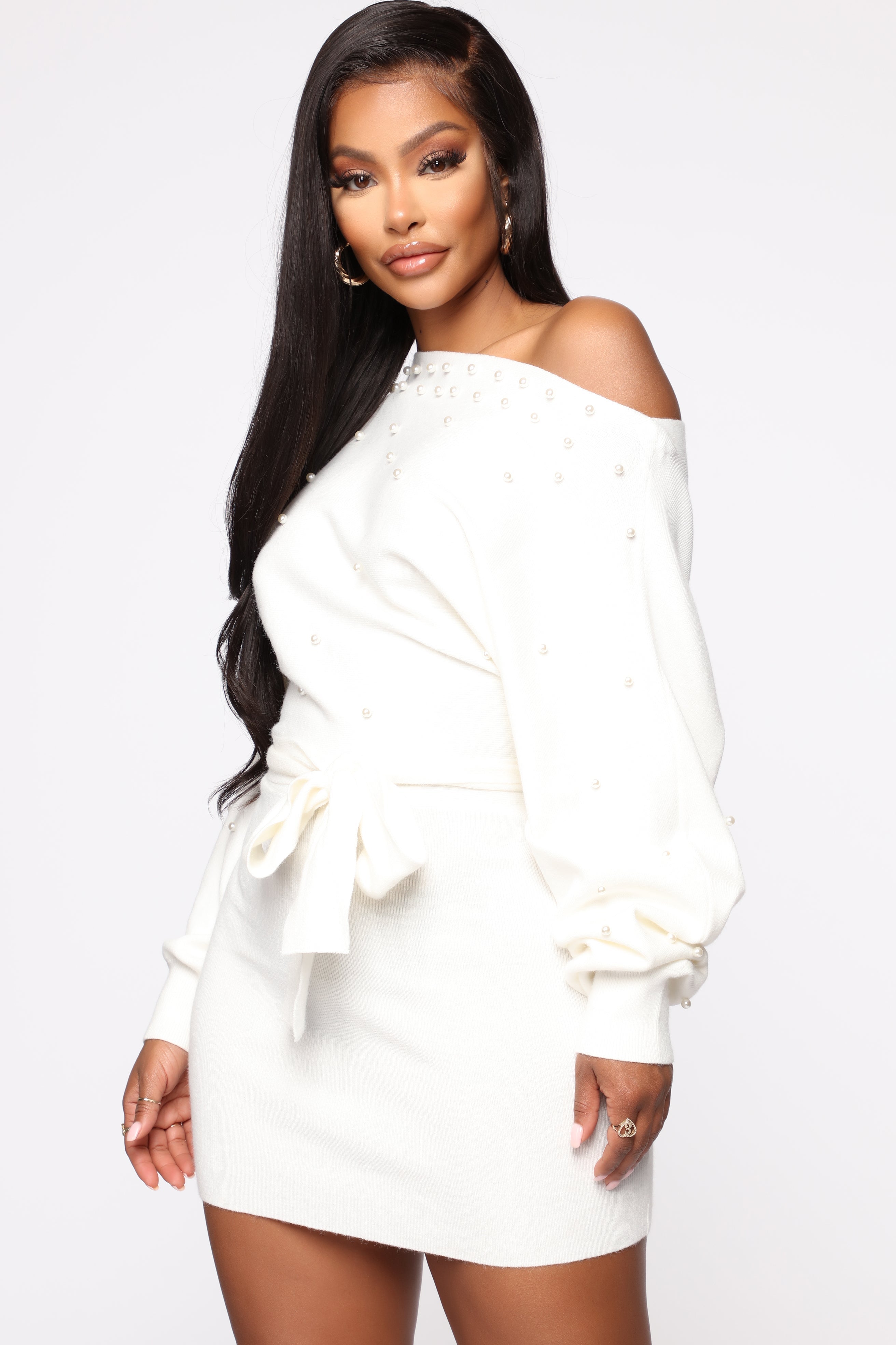 Pearls Are Everything Sweater Mini Dress - Ivory