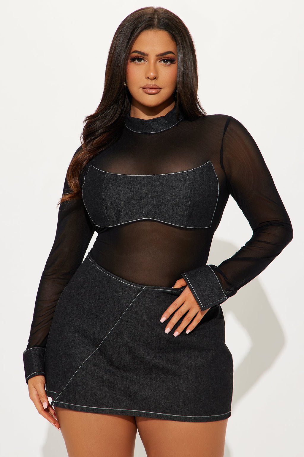 Daunting Denim Skirt Set - Black