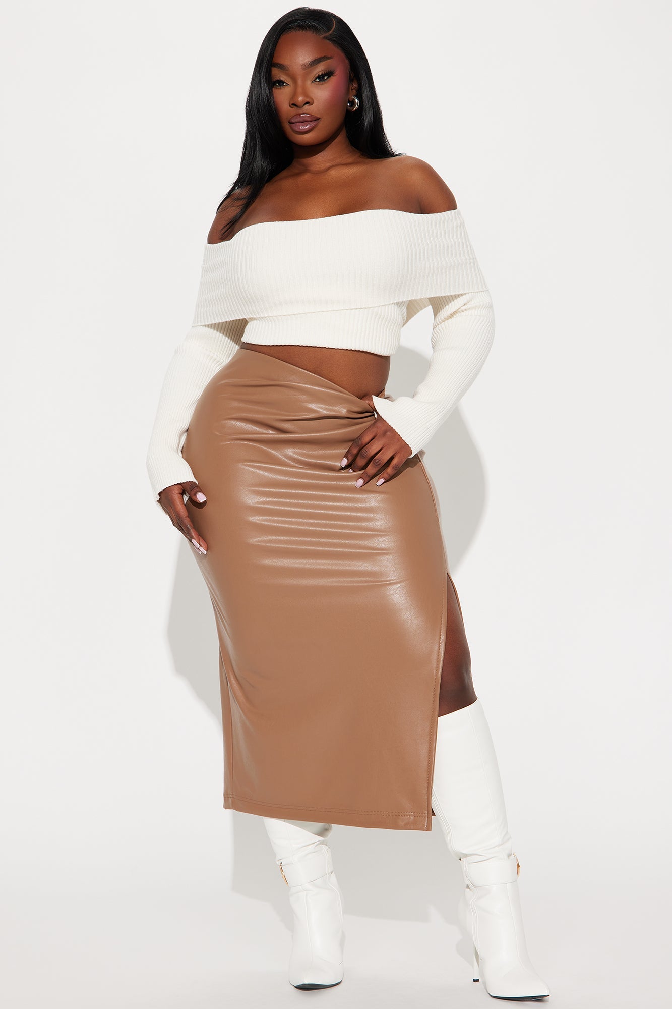 By The Corner Faux Leather Midi Skirt - Taupe