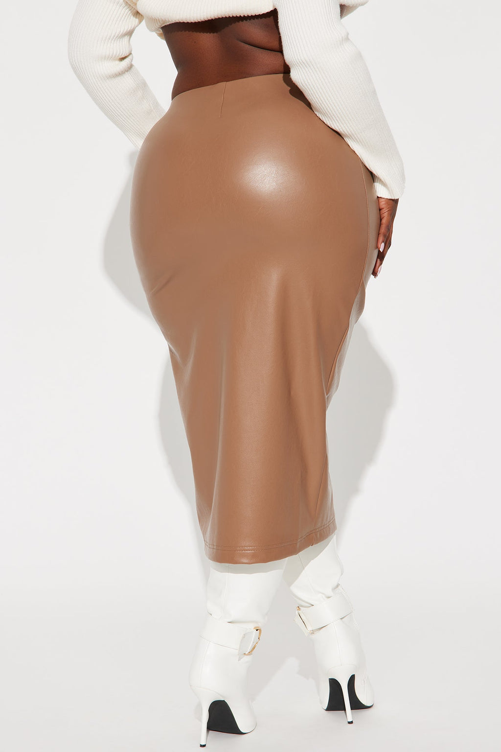 By The Corner Faux Leather Midi Skirt - Taupe