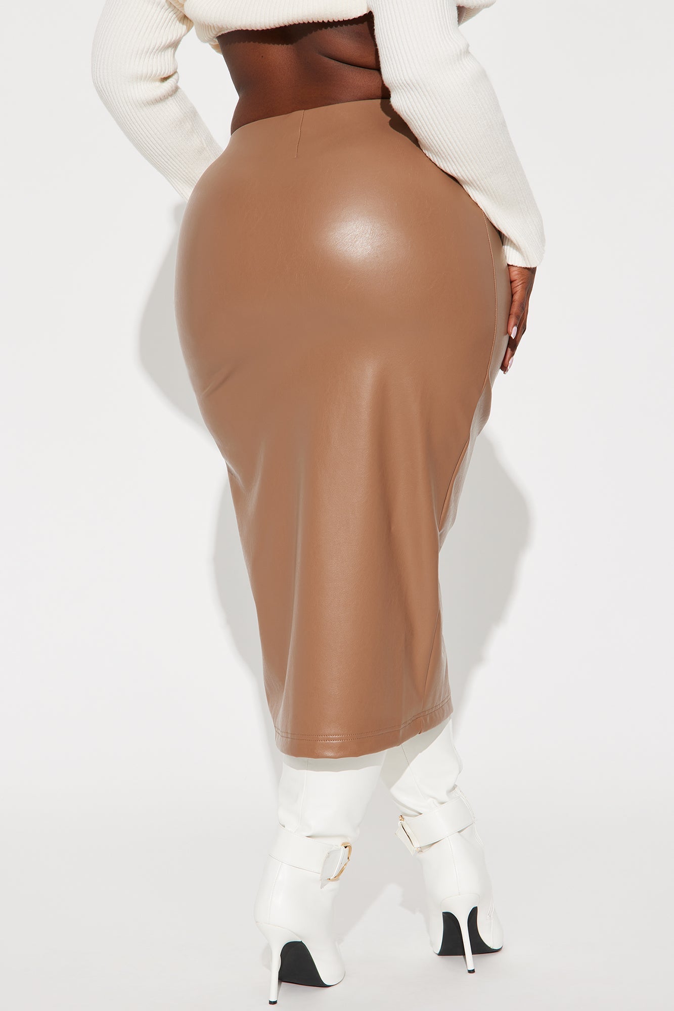 By The Corner Faux Leather Midi Skirt - Taupe