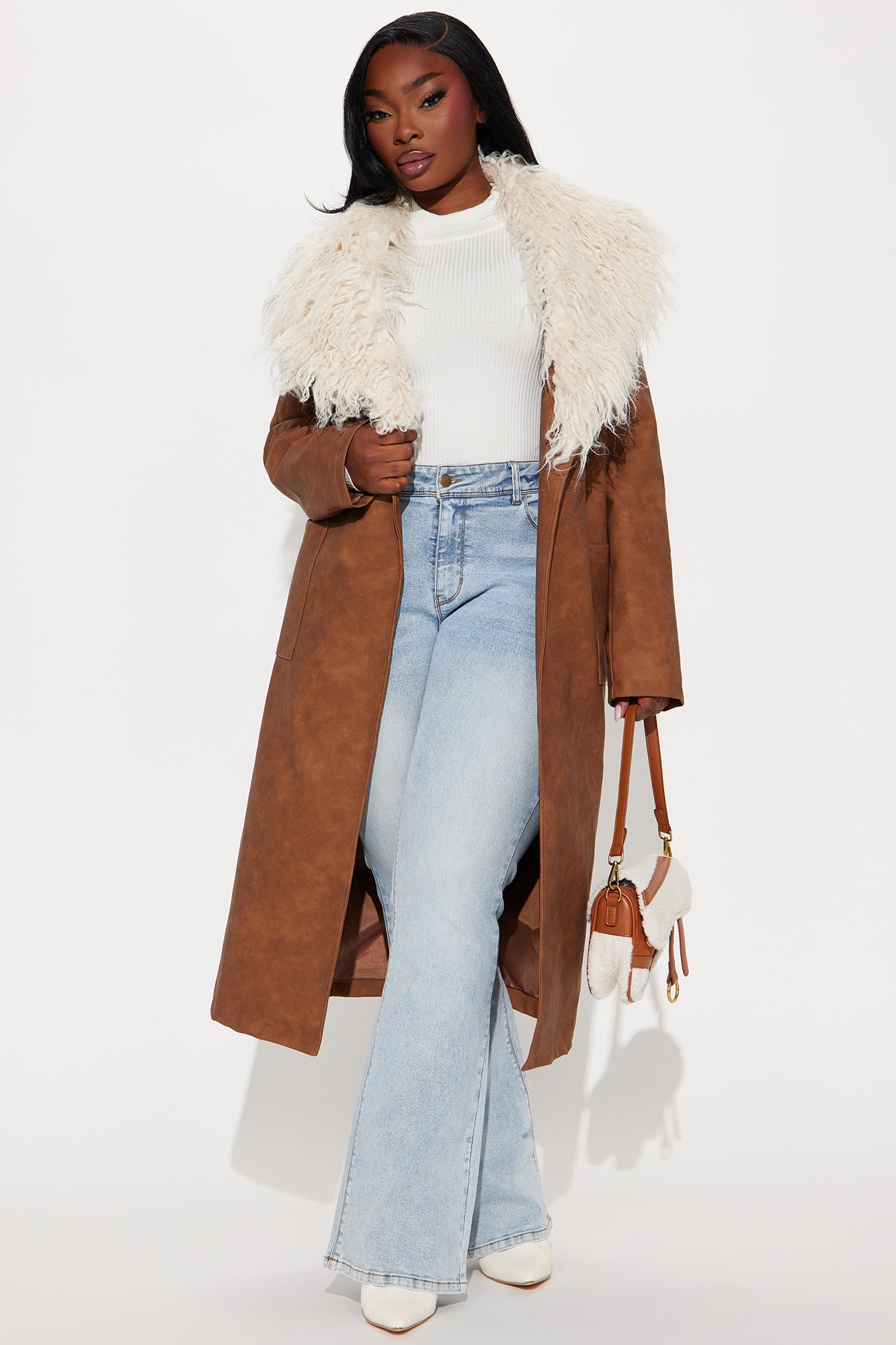 Kamaria Washed Faux Leather Trench - Cognac