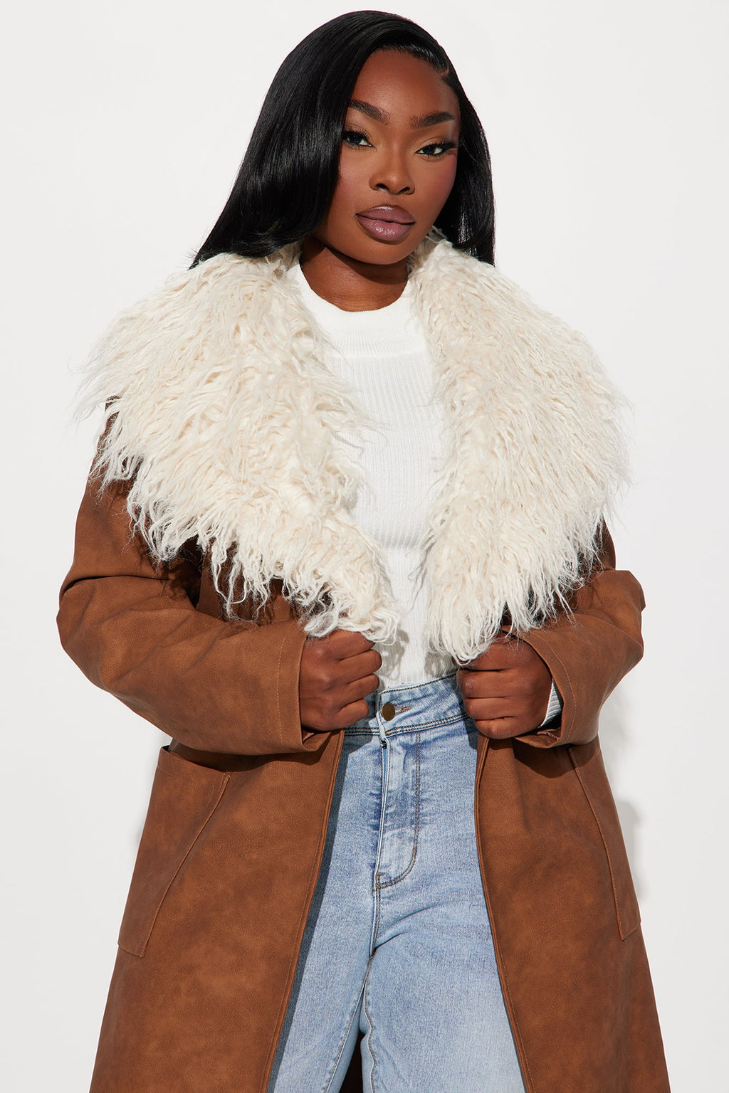 Kamaria Washed Faux Leather Trench - Cognac