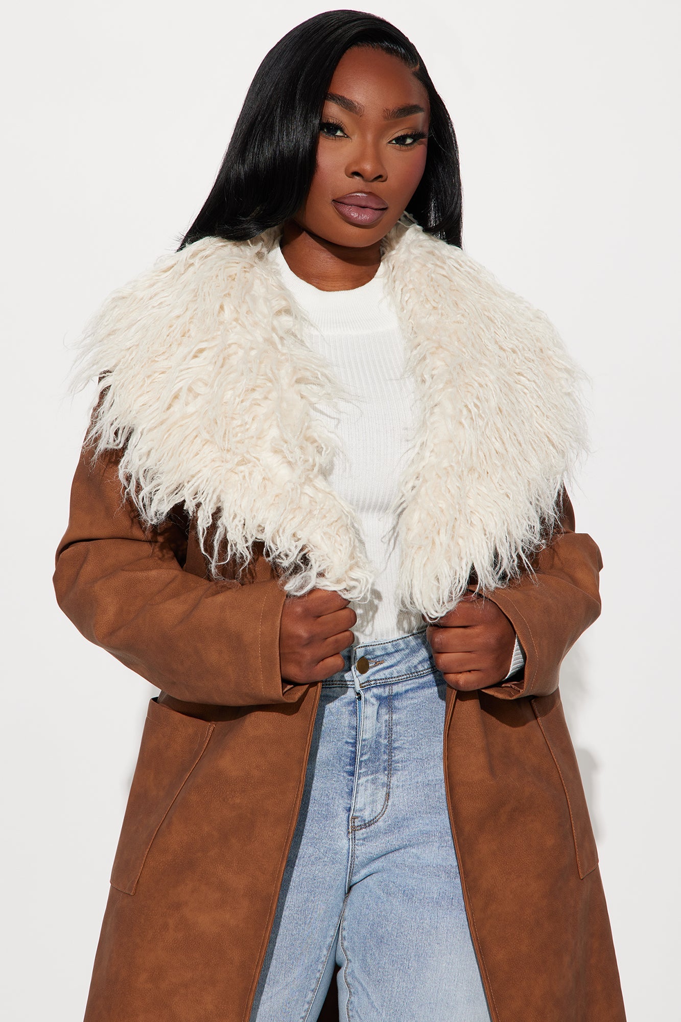 Kamaria Washed Faux Leather Trench - Cognac