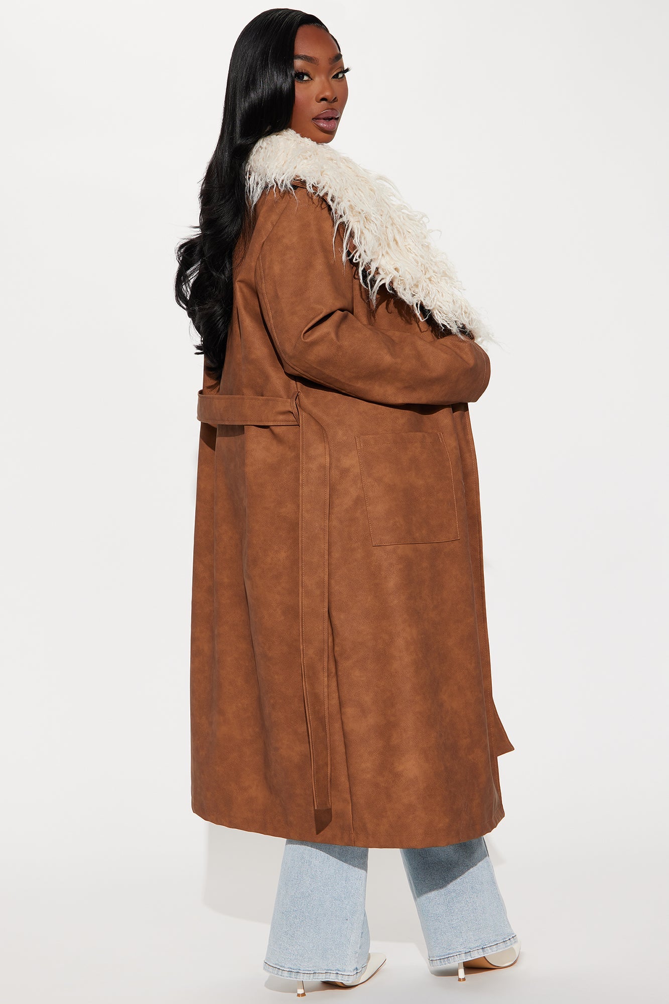 Kamaria Washed Faux Leather Trench - Cognac