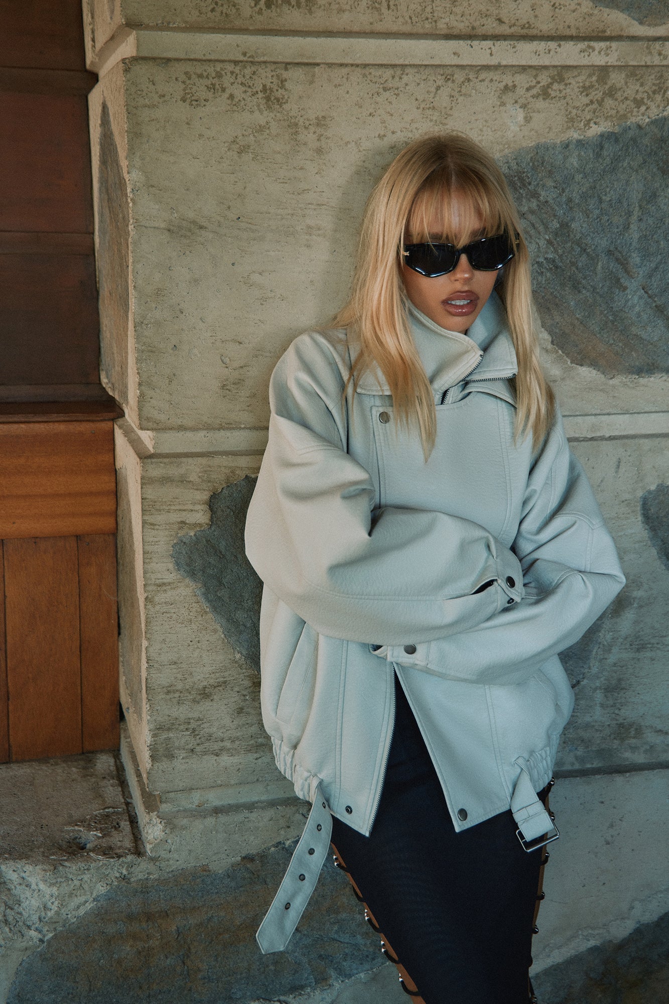 Harlem Faux Leather Moto Jacket - Stone