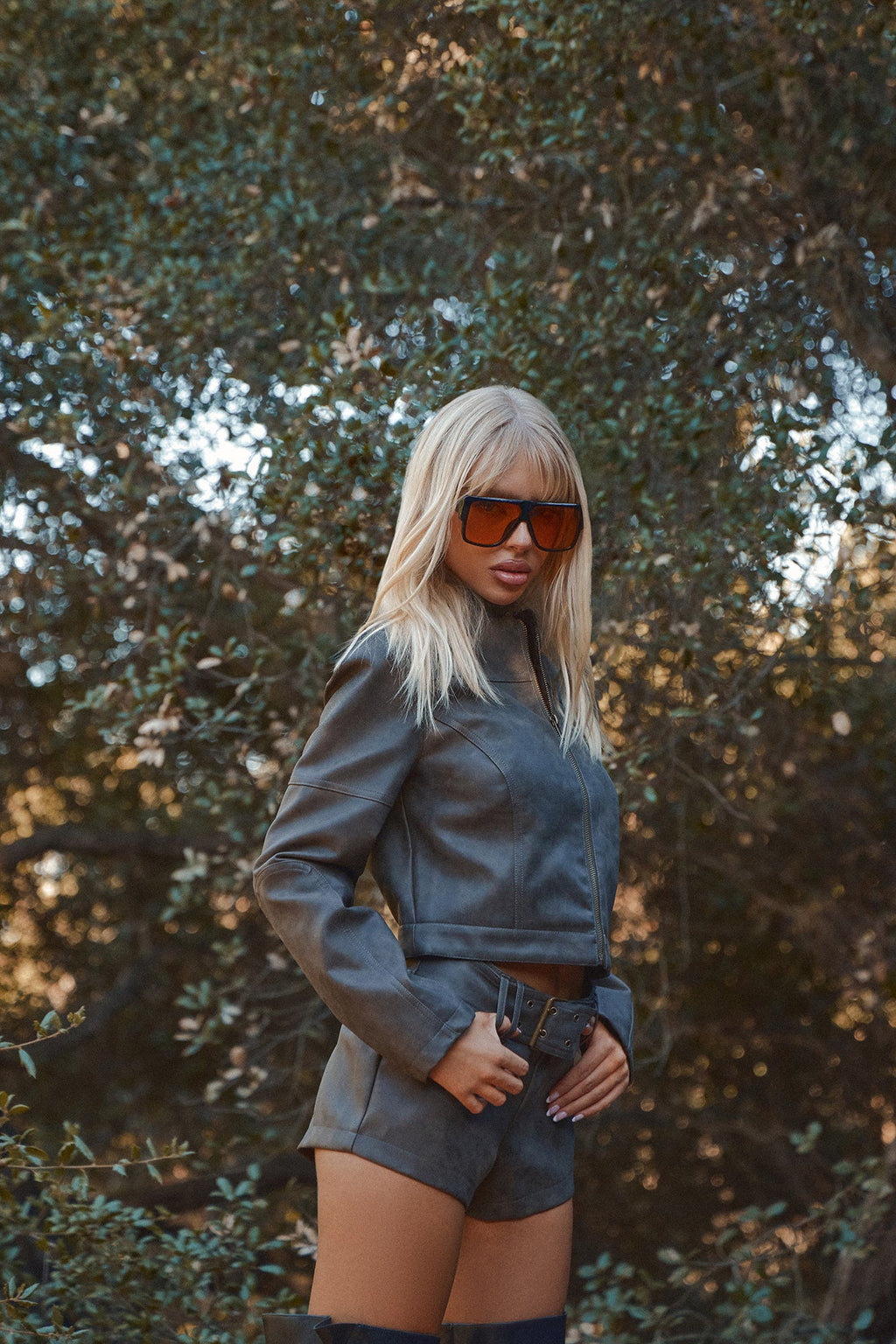 Simone Washed Faux Leather Jacket - Olive