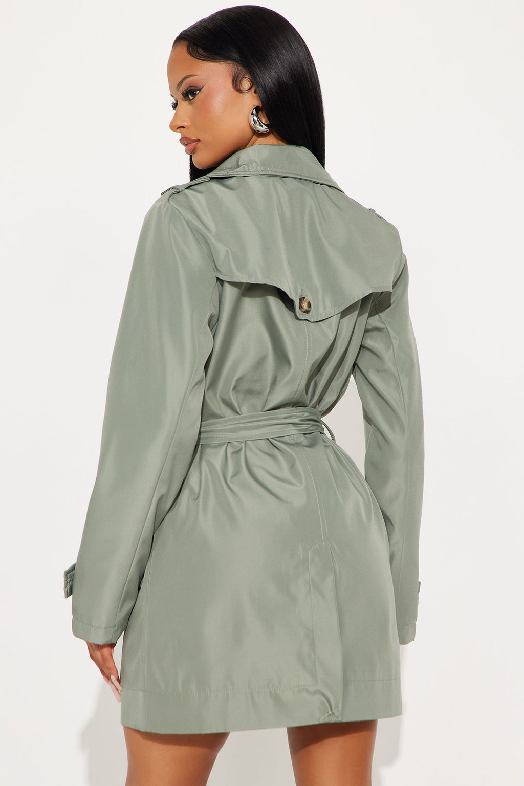Avery Belted Nylon Trench Coat - Sage