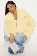 Full Of Charisma Faux Fur Cropped Coat - Butter Yellow