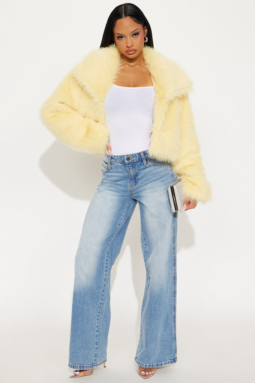 Full Of Charisma Faux Fur Cropped Coat - Butter Yellow