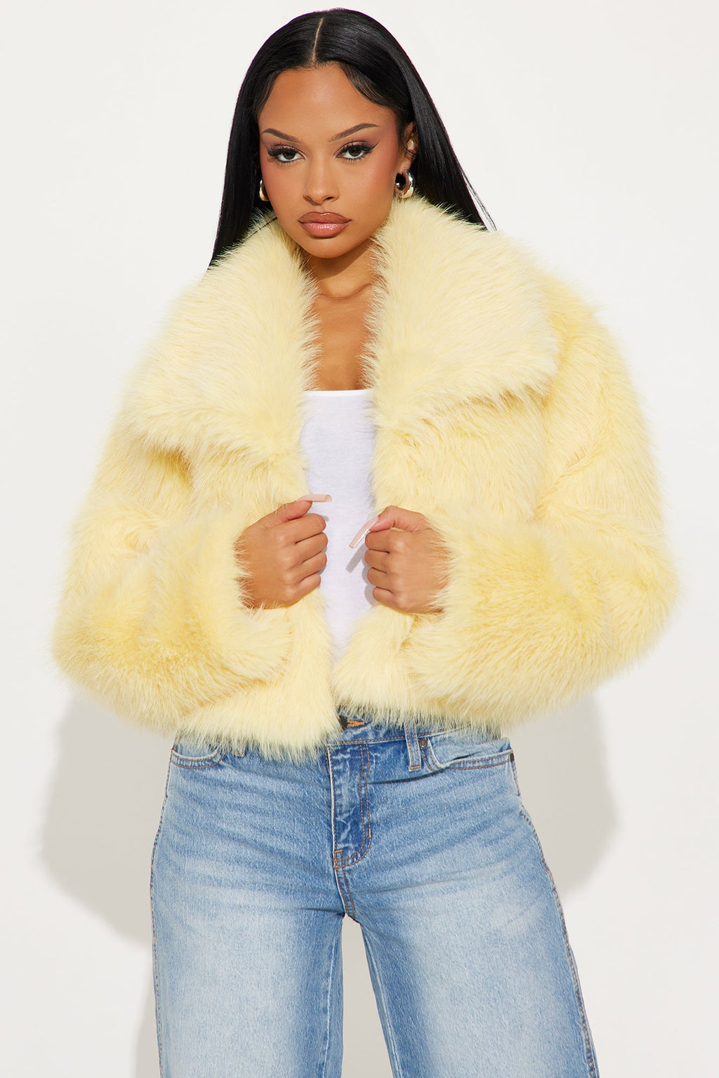 Full Of Charisma Faux Fur Cropped Coat - Butter Yellow