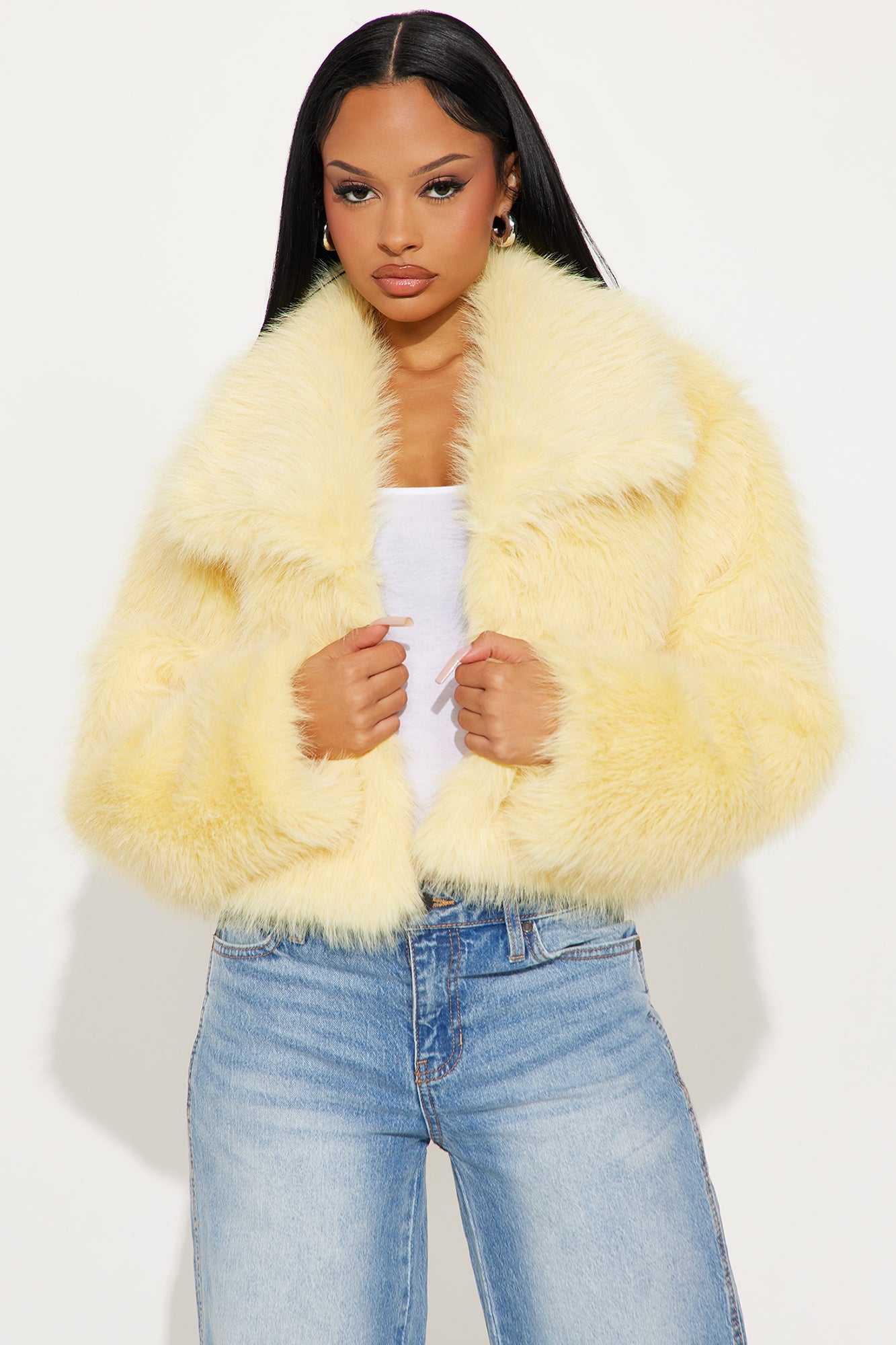 Full Of Charisma Faux Fur Cropped Coat - Butter Yellow