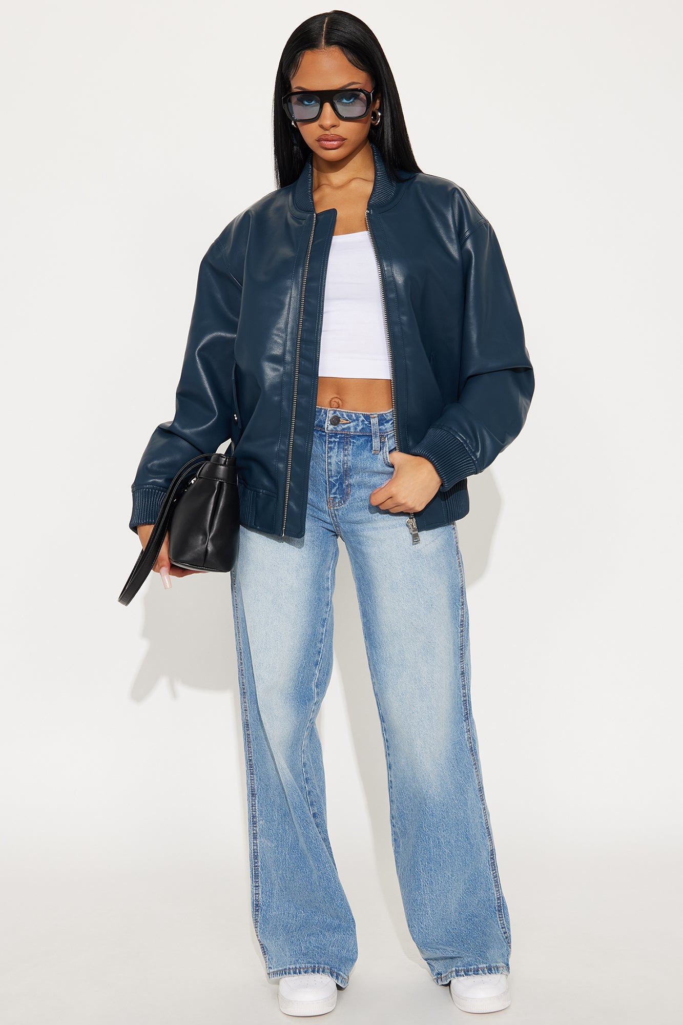 Gabrielle Faux Leather Bomber Jacket - Teal