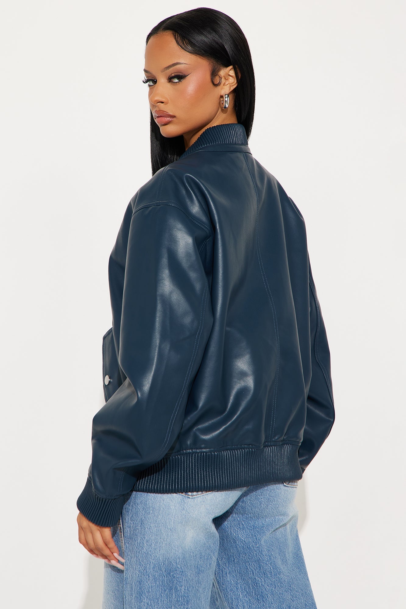 Gabrielle Faux Leather Bomber Jacket - Teal