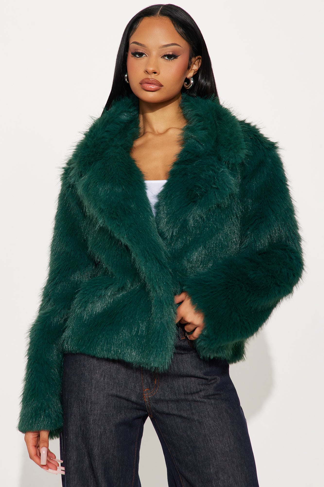 Kennedy Faux Fur Coat - Hunter Green