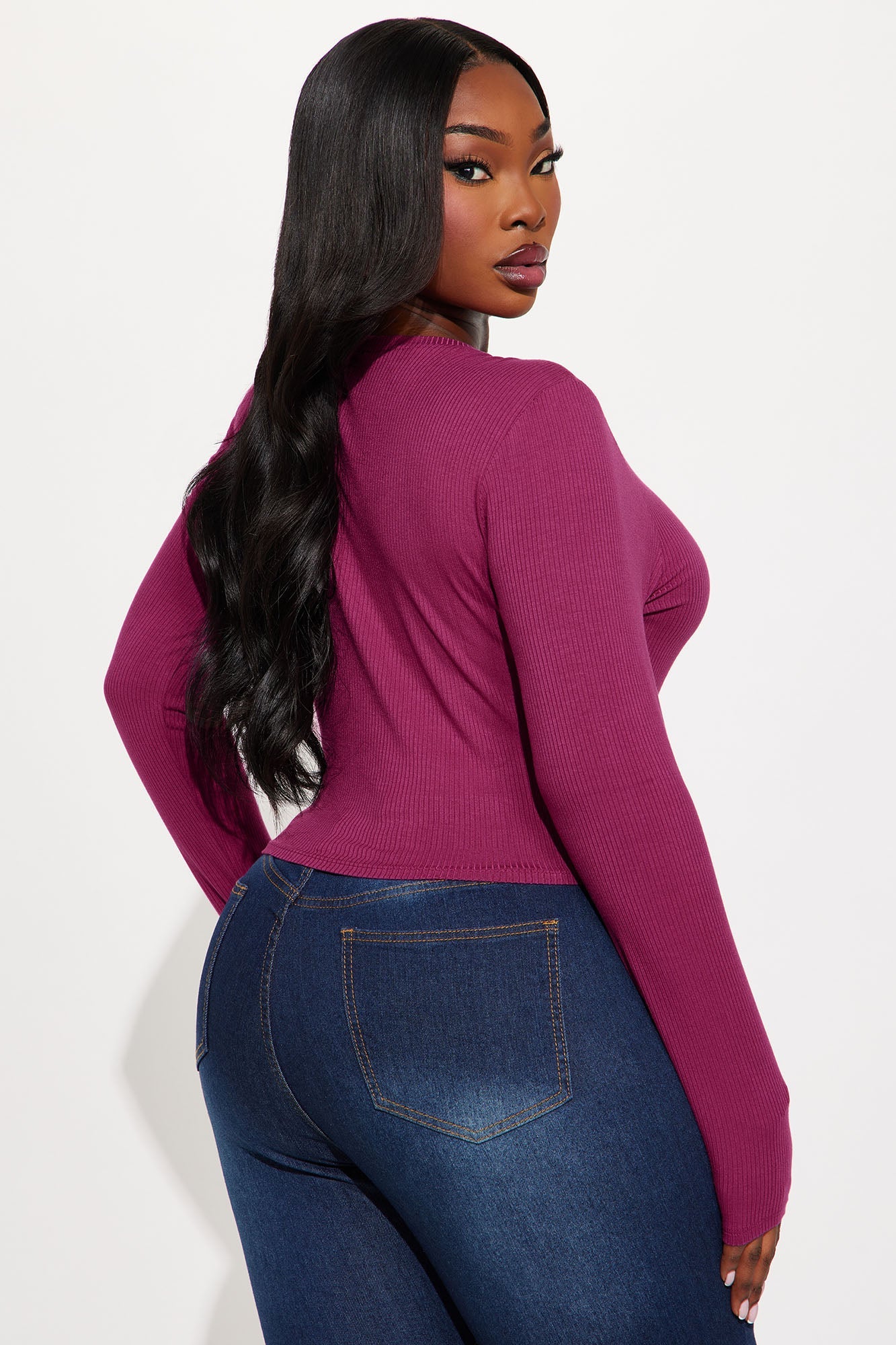 Jaclyn Cropped Long Sleeve Top - Magenta
