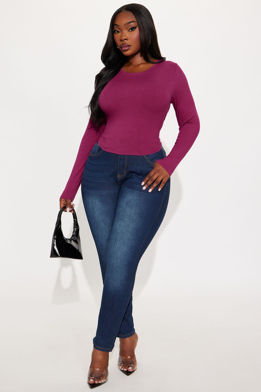 Jaclyn Cropped Long Sleeve Top - Magenta