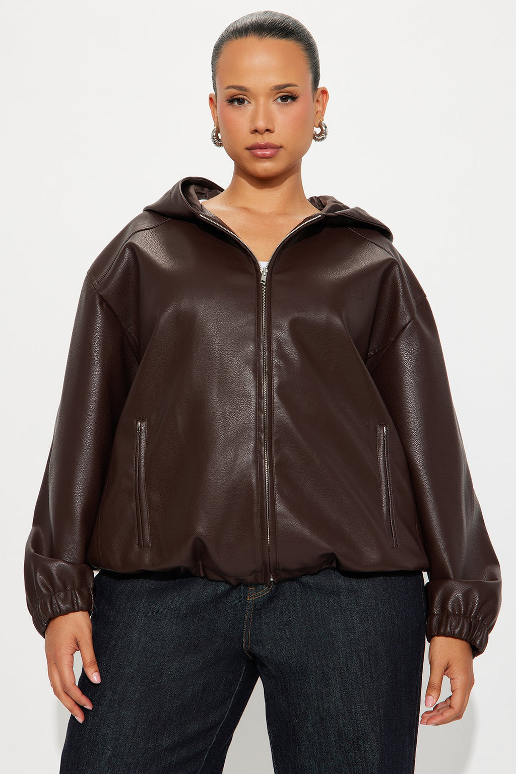 The Hottest Topic Faux Leather Oversized Bomber Jacket - Dark Brown
