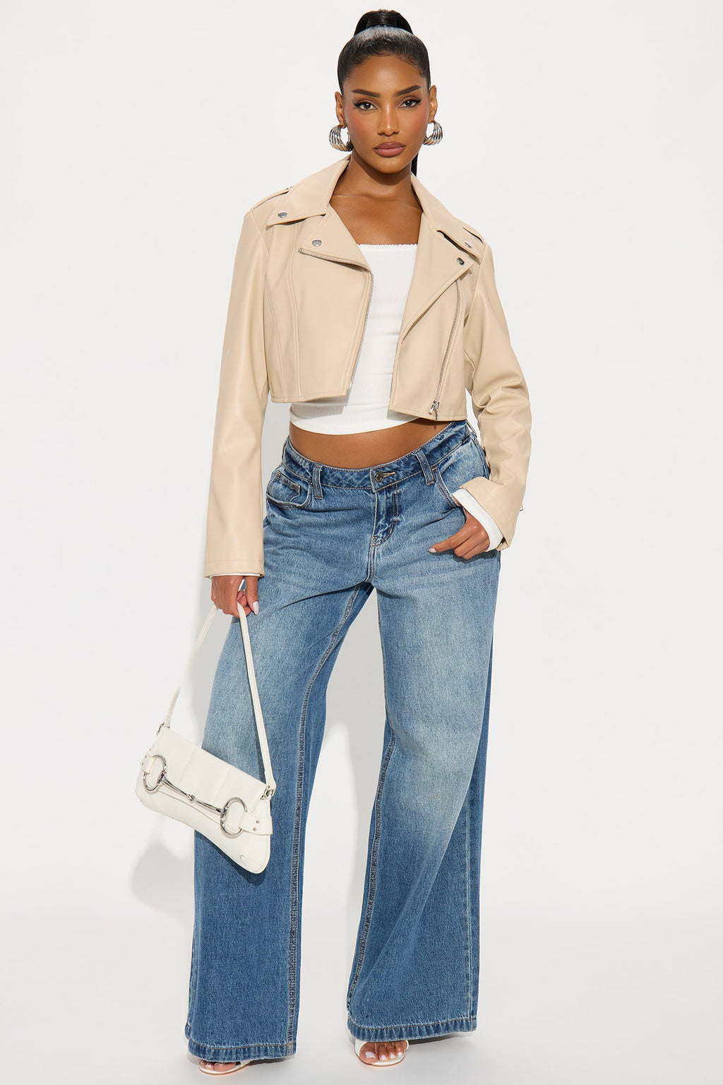 Jamila Faux Leather Moto Jacket - Khaki