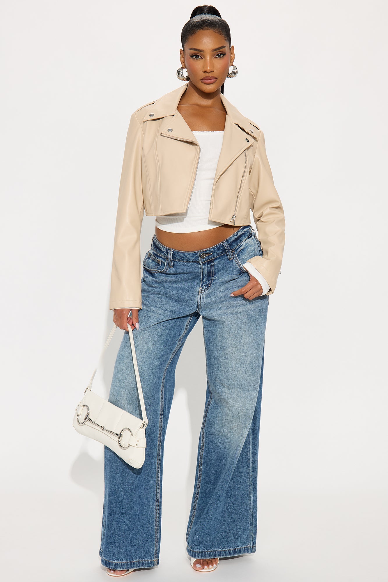 Jamila Faux Leather Moto Jacket - Khaki