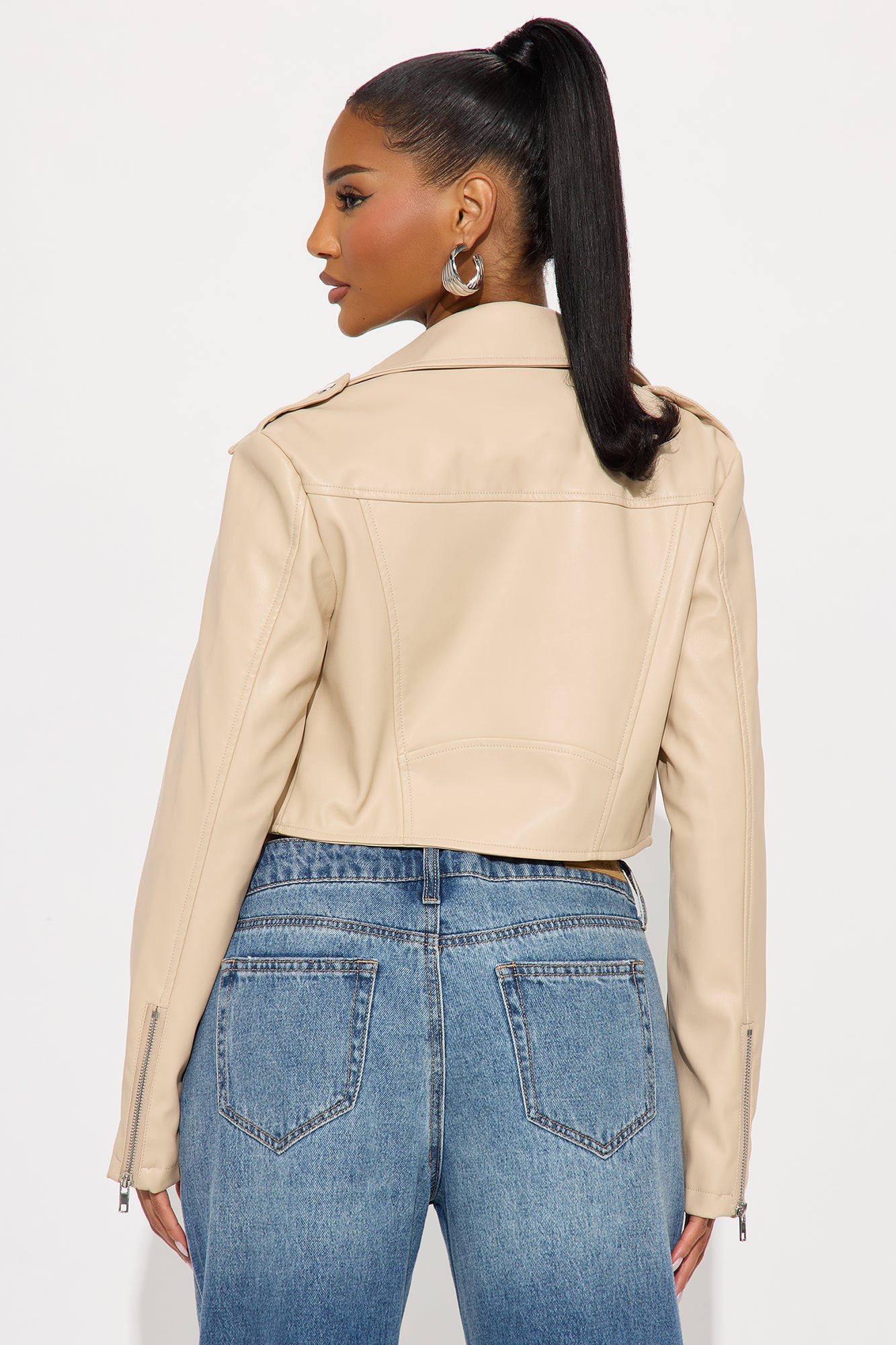 Jamila Faux Leather Moto Jacket - Khaki