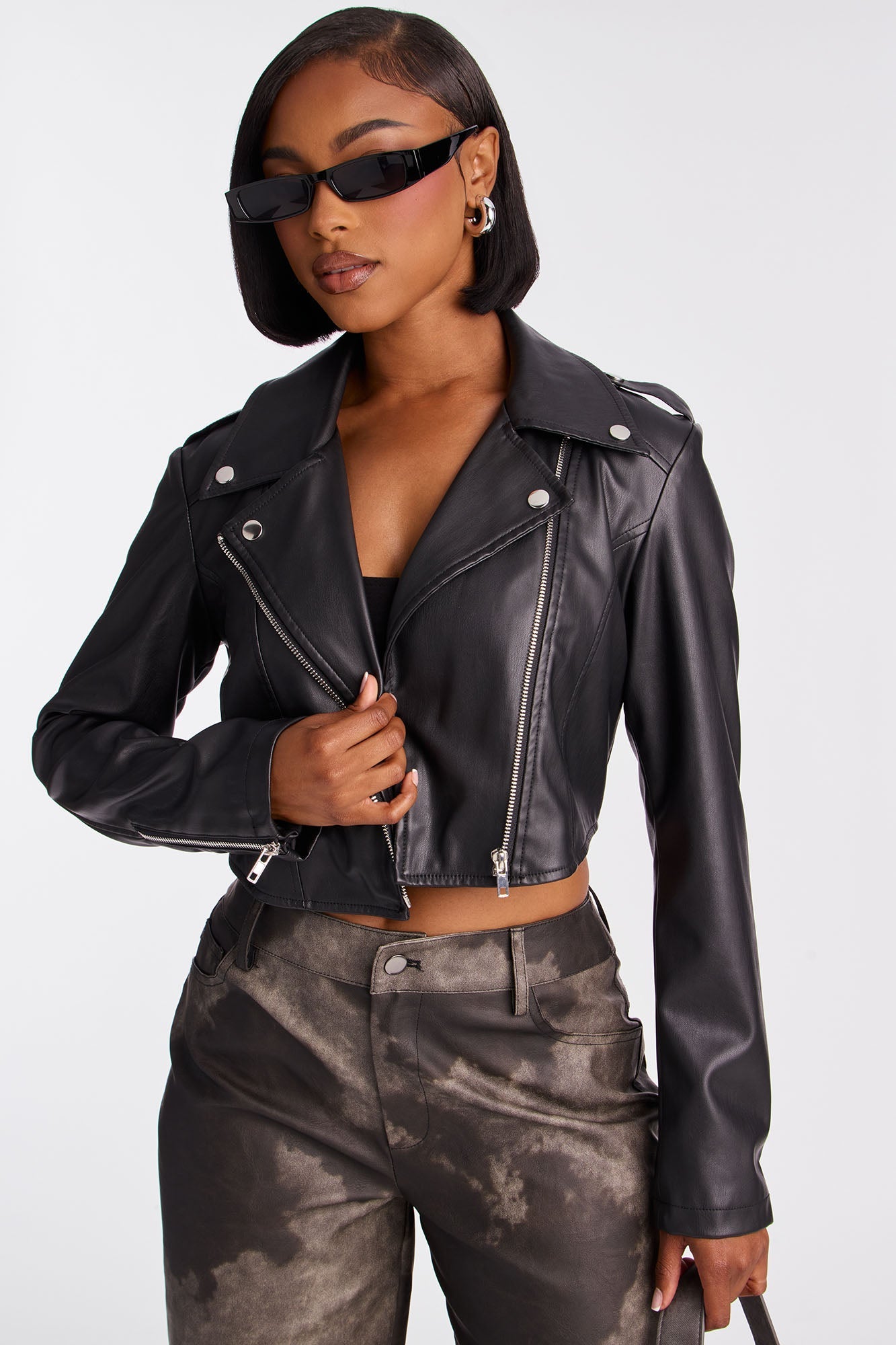 Jamila Faux Leather Moto Jacket - Black