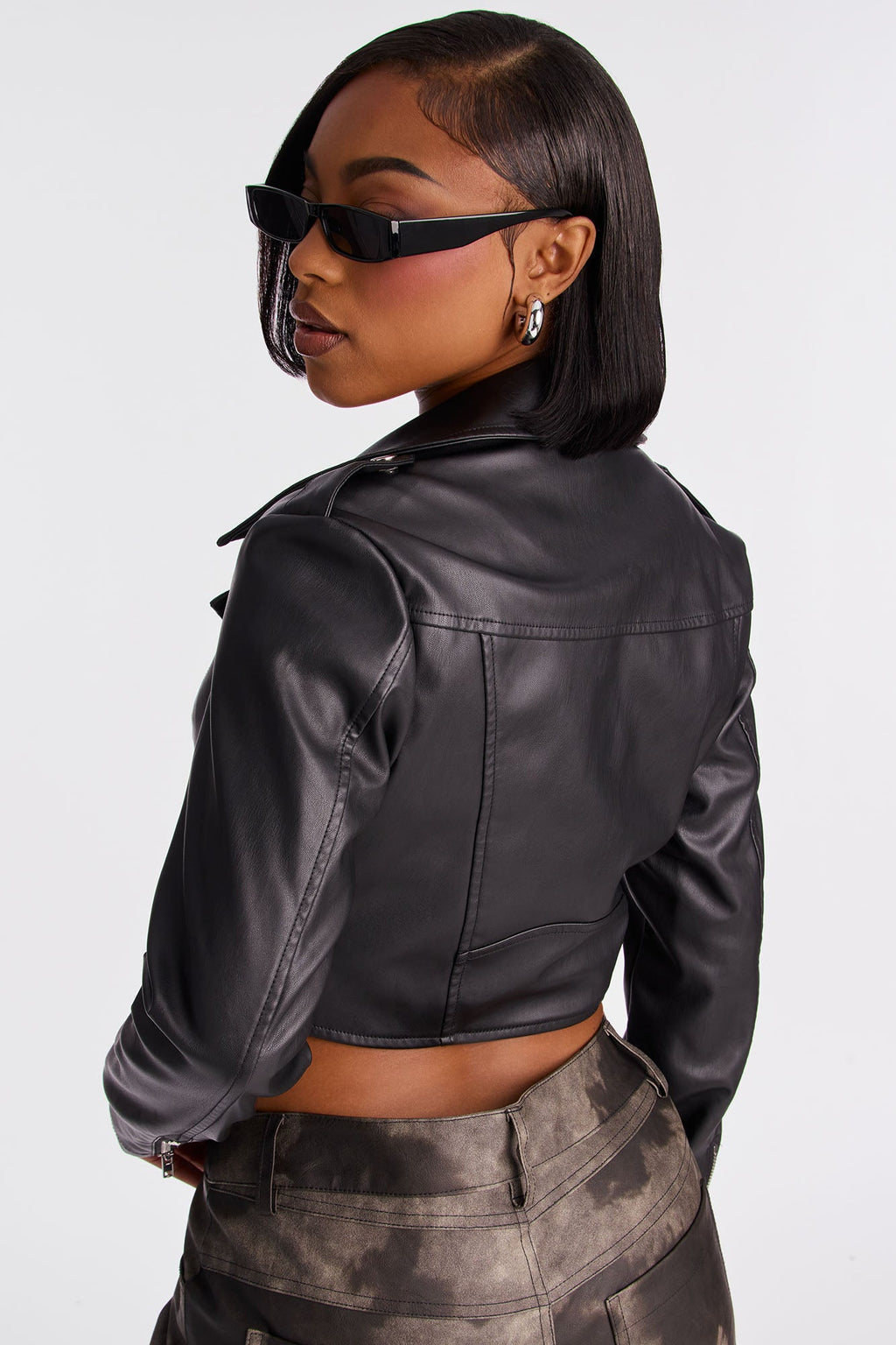 Jamila Faux Leather Moto Jacket - Black