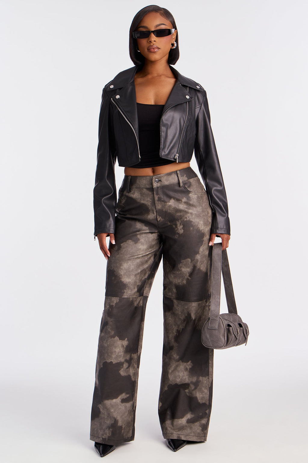 Jamila Faux Leather Moto Jacket - Black