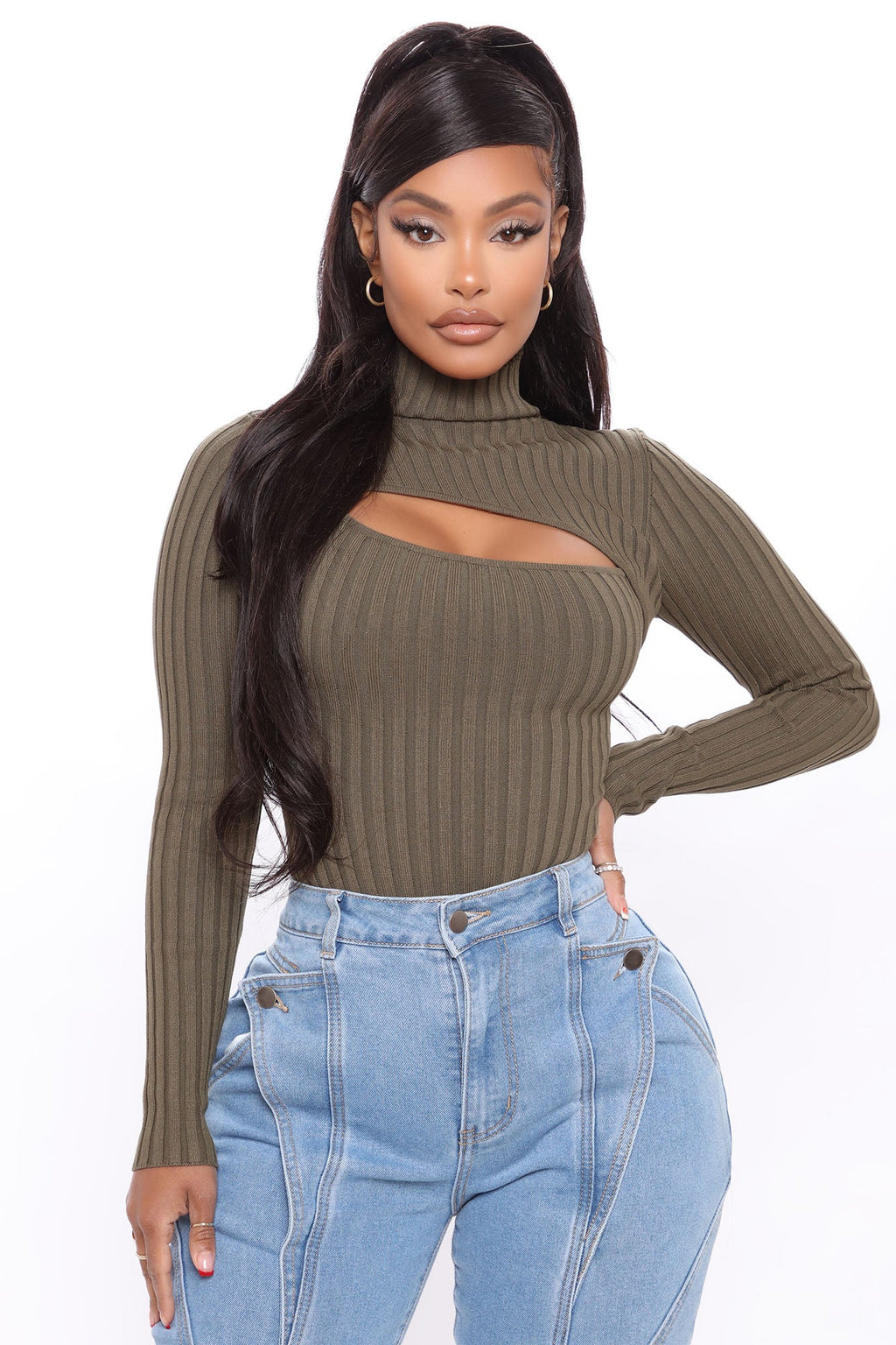 Cut The Antics Sweater Bodysuit - Olive