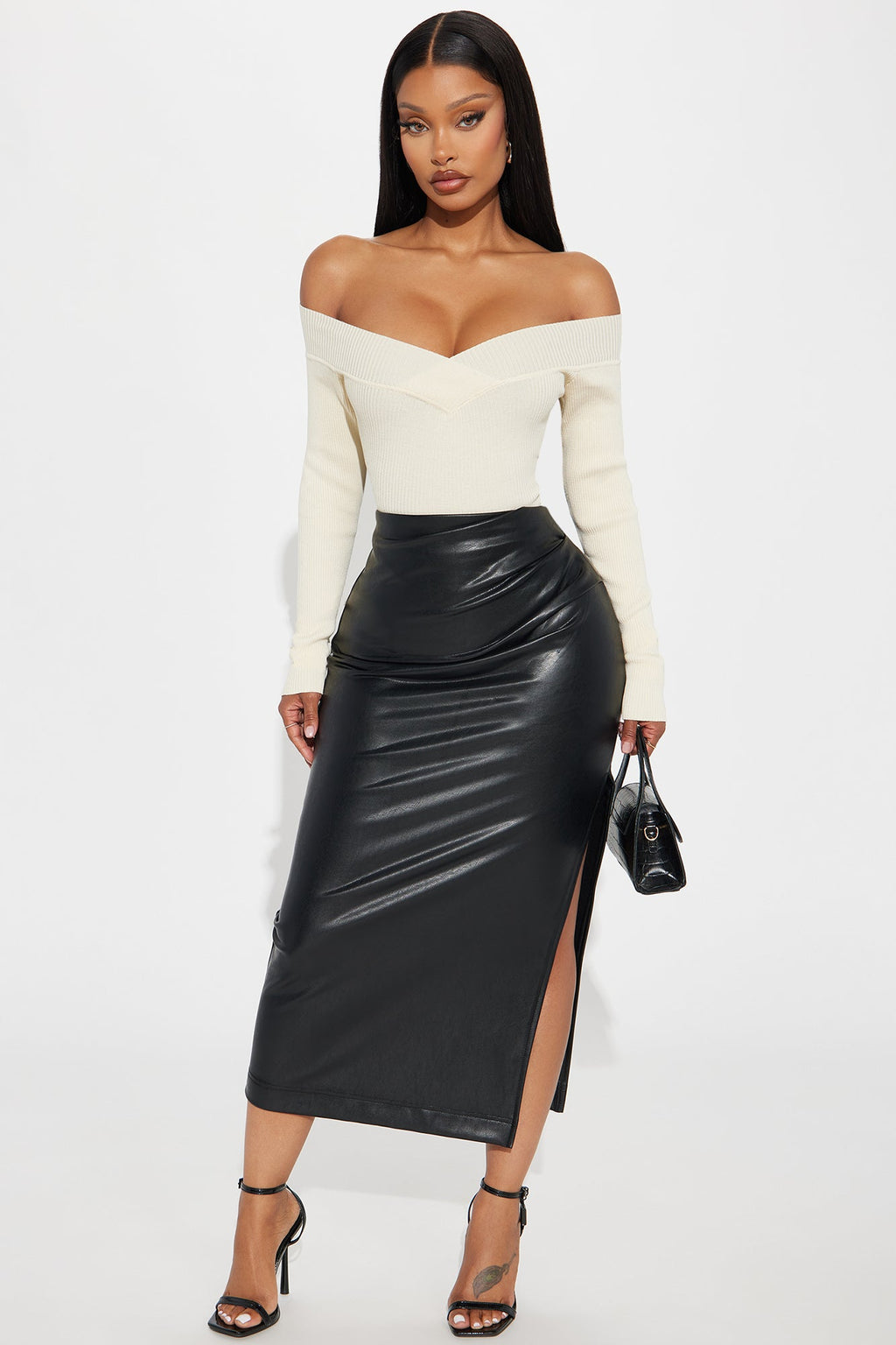 By The Corner Faux Leather Midi Skirt - Black
