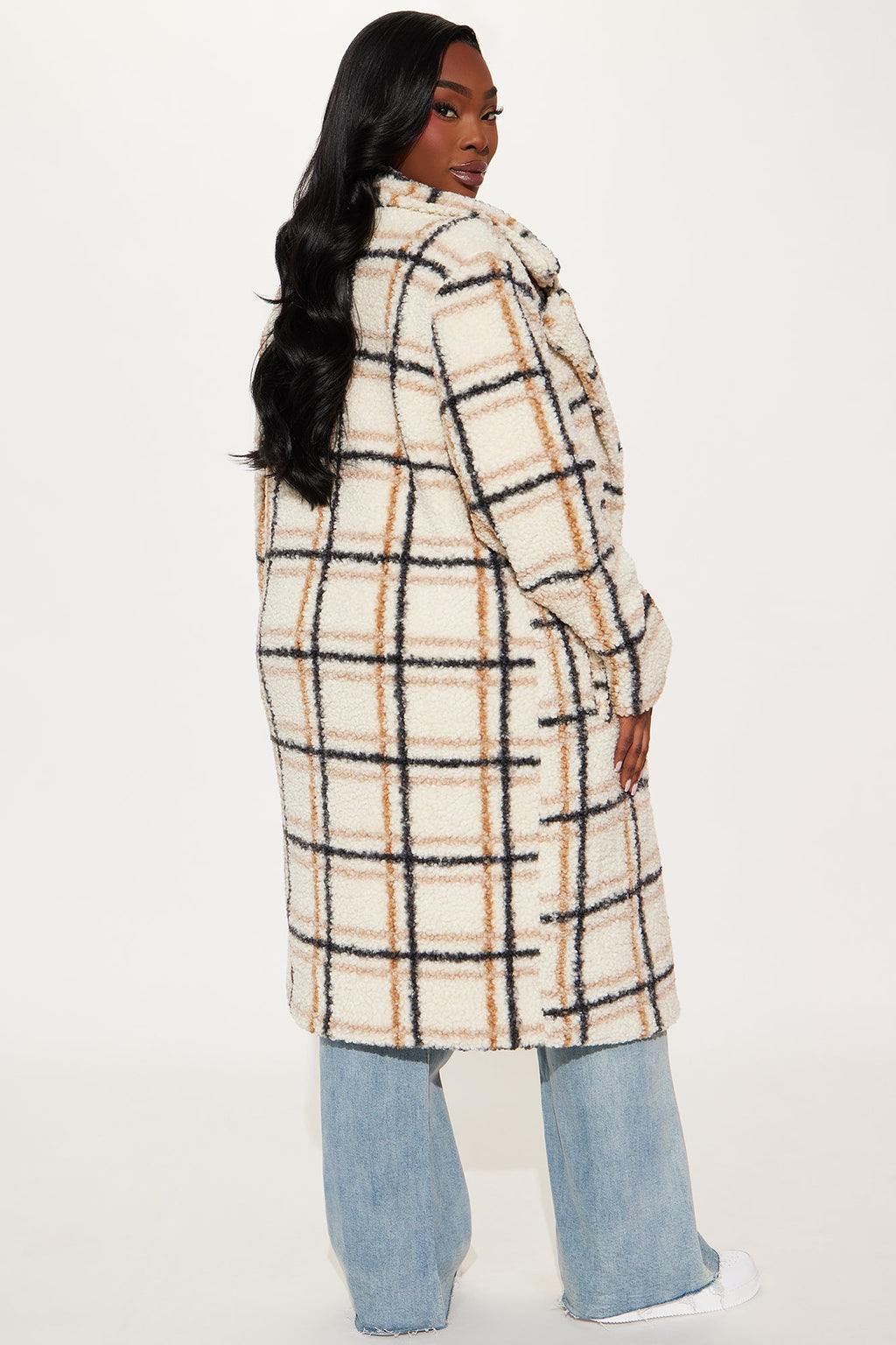 Cozy Up Plaid Sherpa Trench - Cream/combo