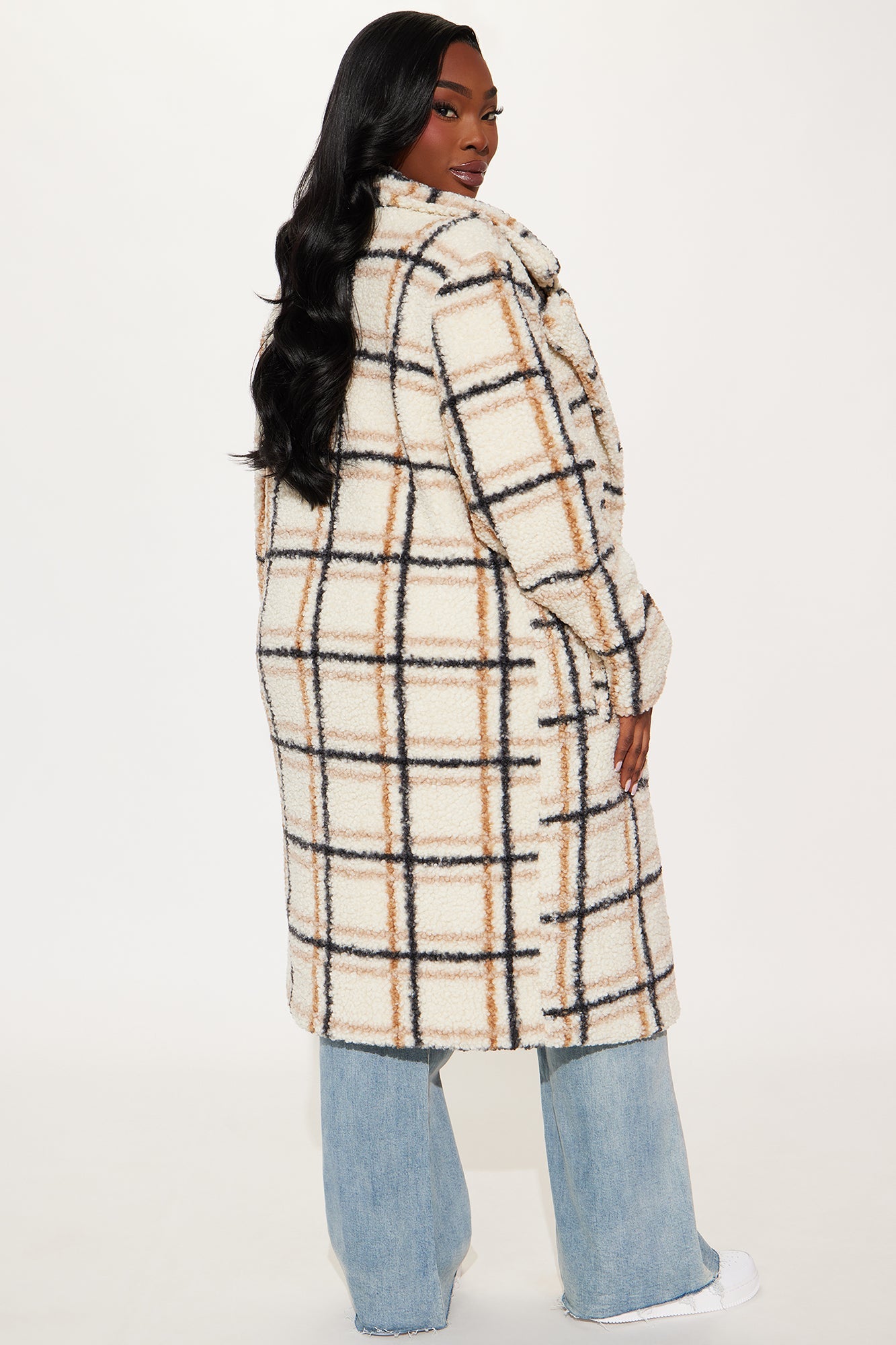 Cozy Up Plaid Sherpa Trench - Cream/combo