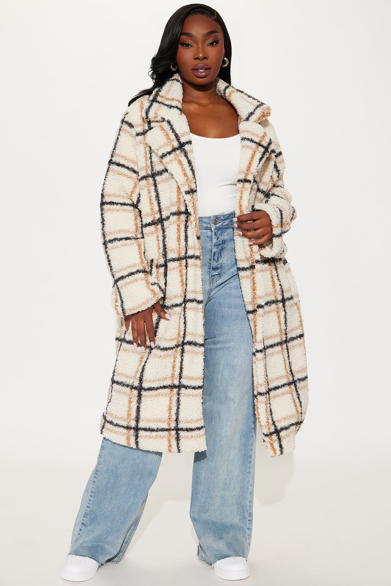 Cozy Up Plaid Sherpa Trench - Cream/combo