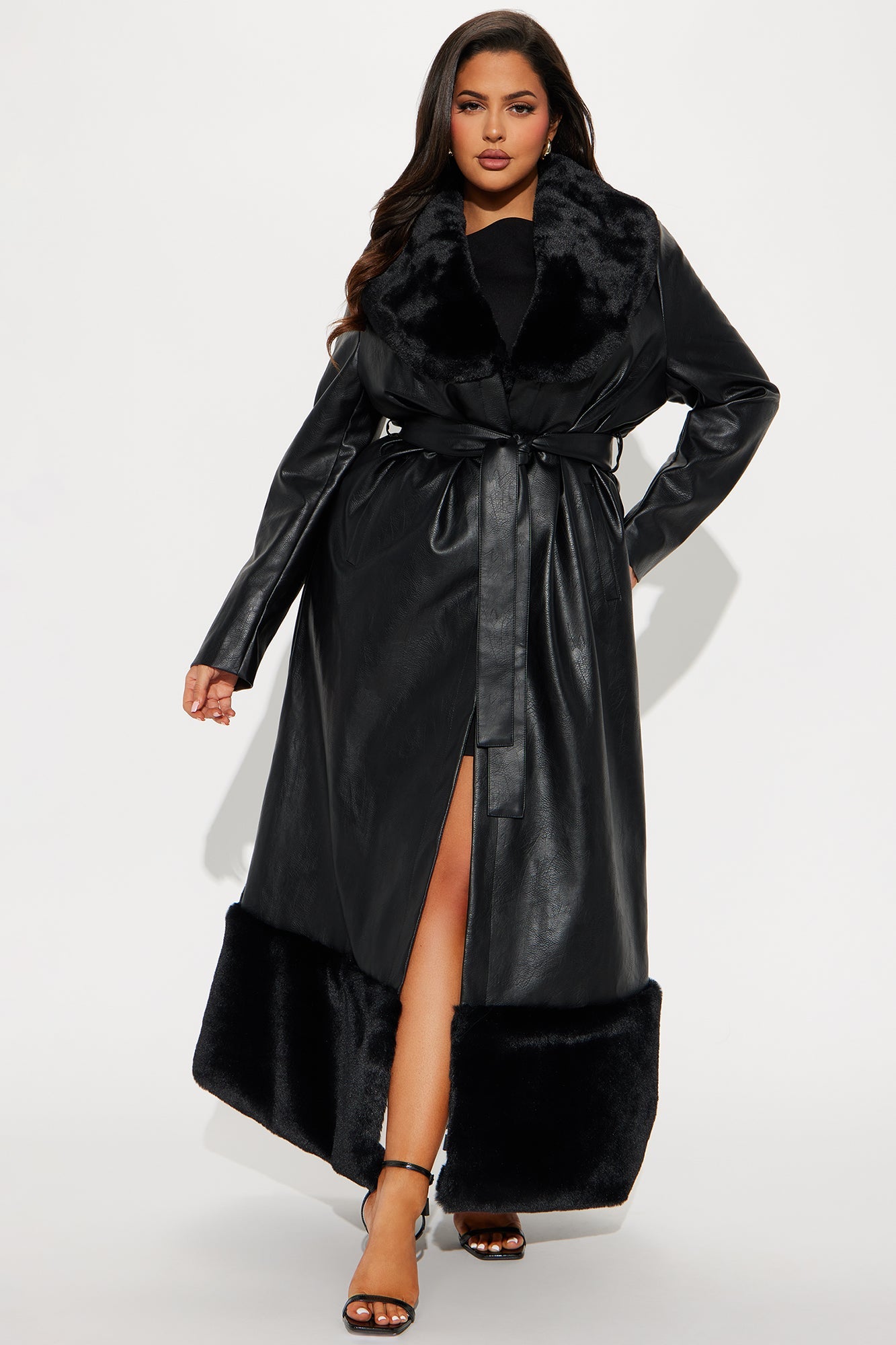 Power Trip Faux Leather Trench - Black