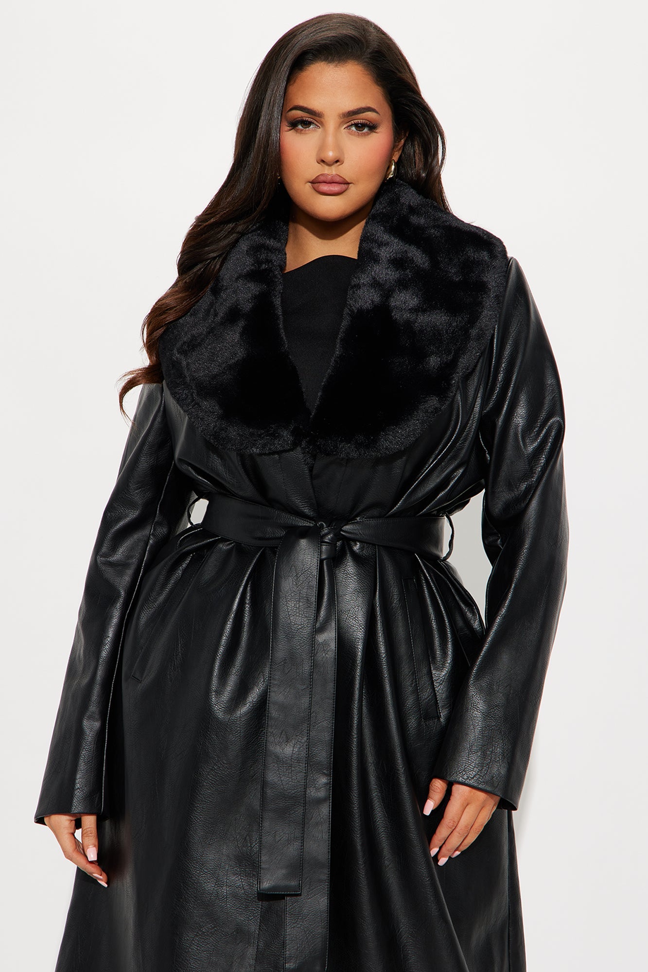 Power Trip Faux Leather Trench - Black
