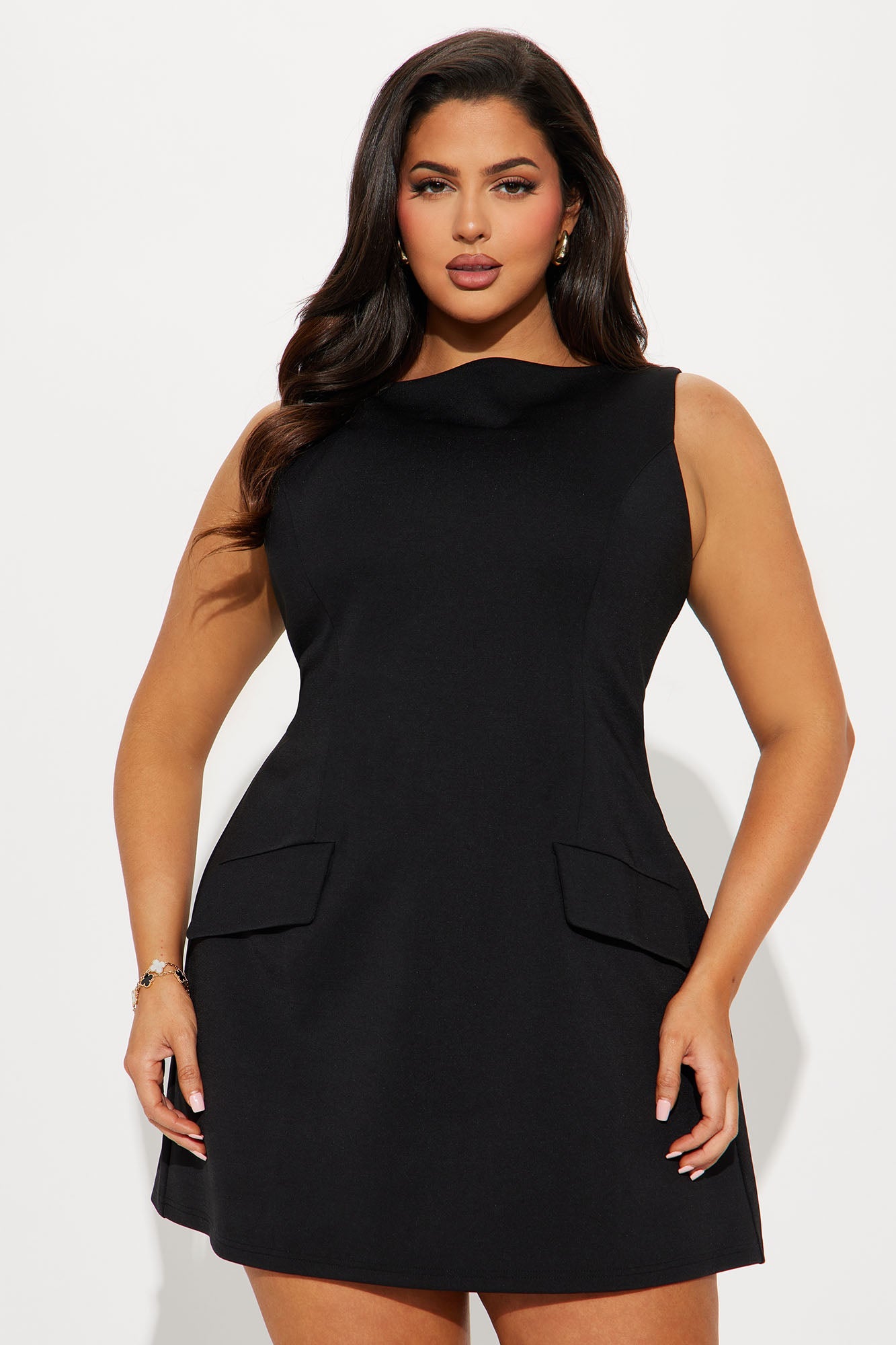 Tabitha Boat Neck Mini Dress - Black