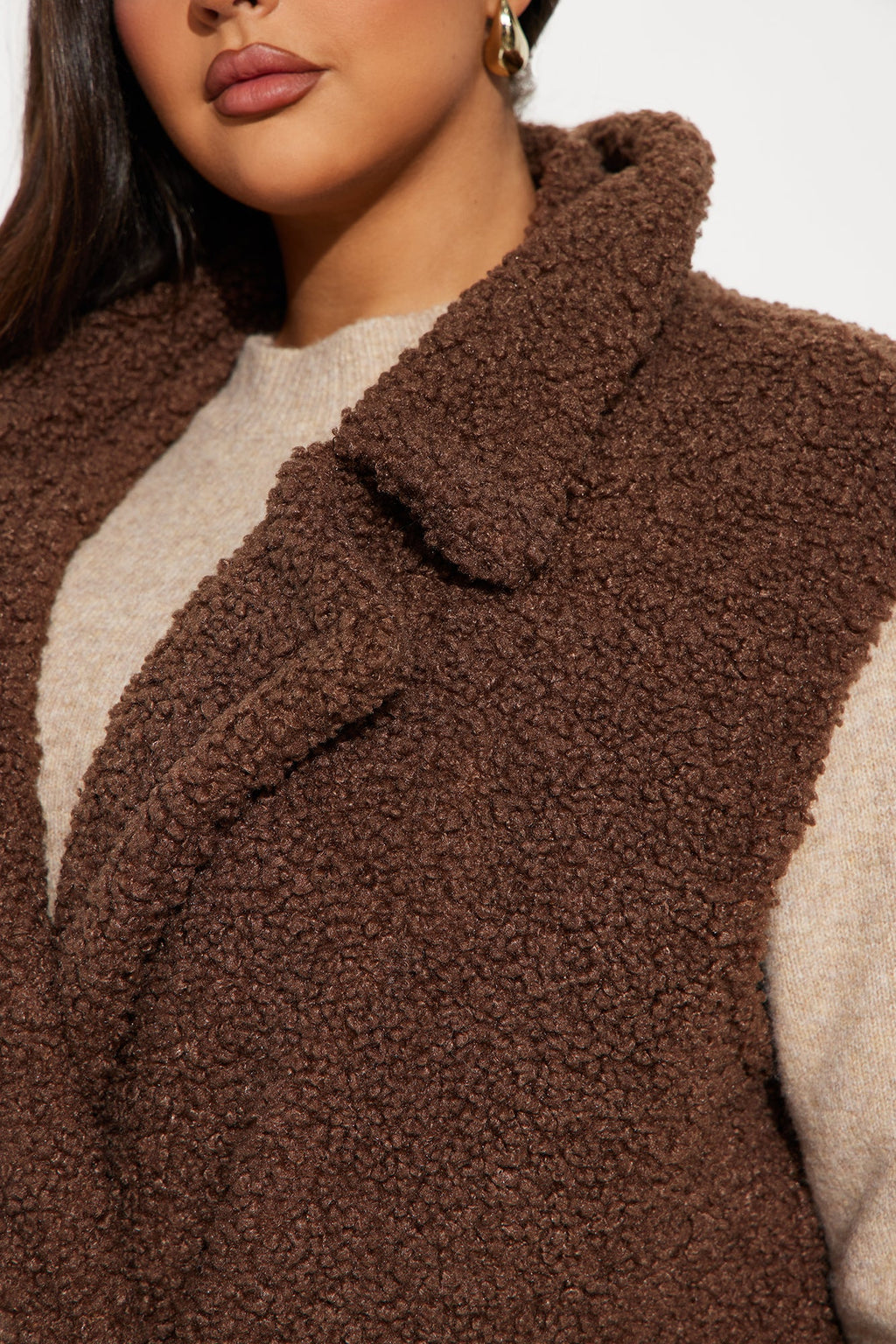 Like A Teddy Sherpa Long Vest - Chocolate