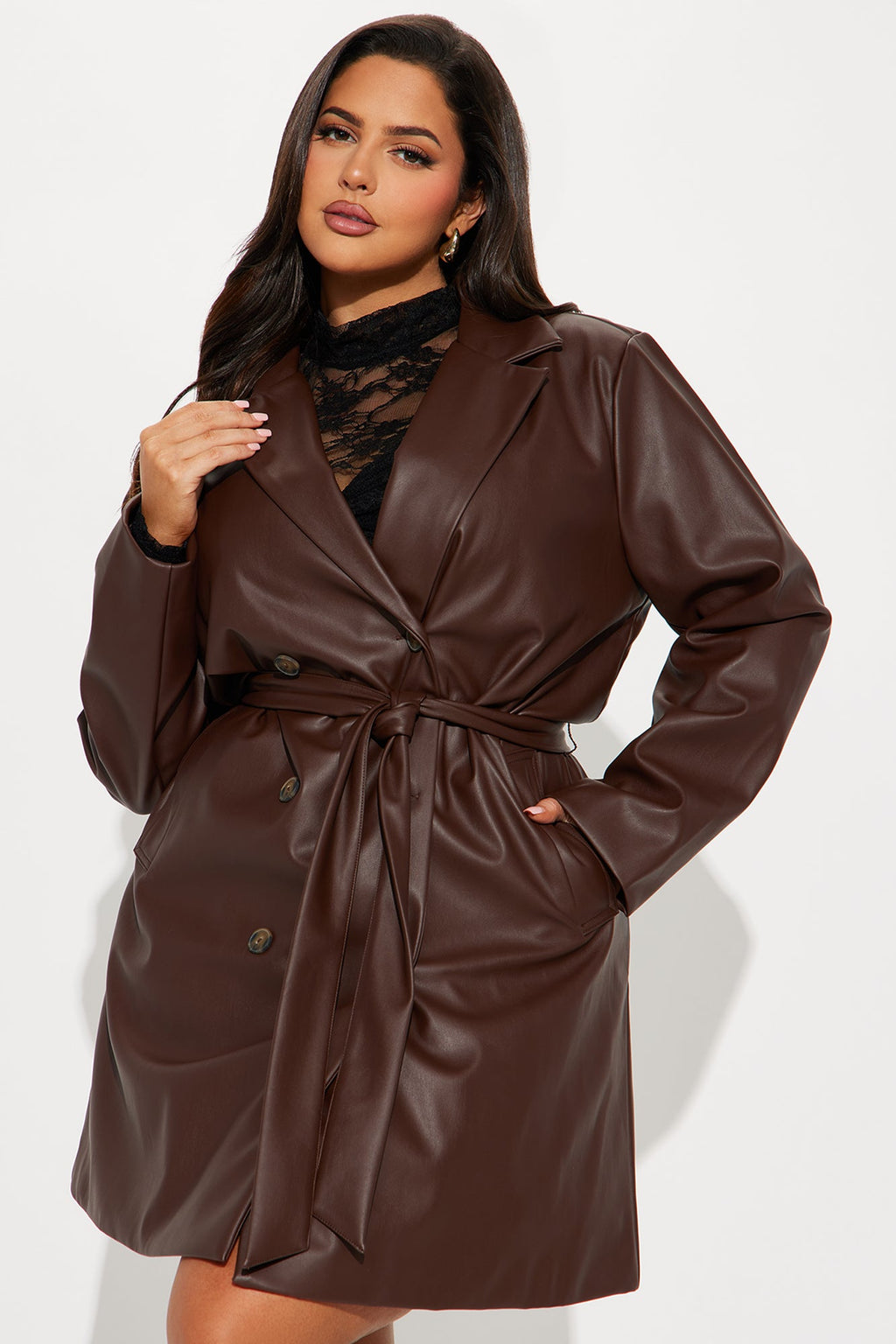 Cameron Faux Leather Coat - Camel