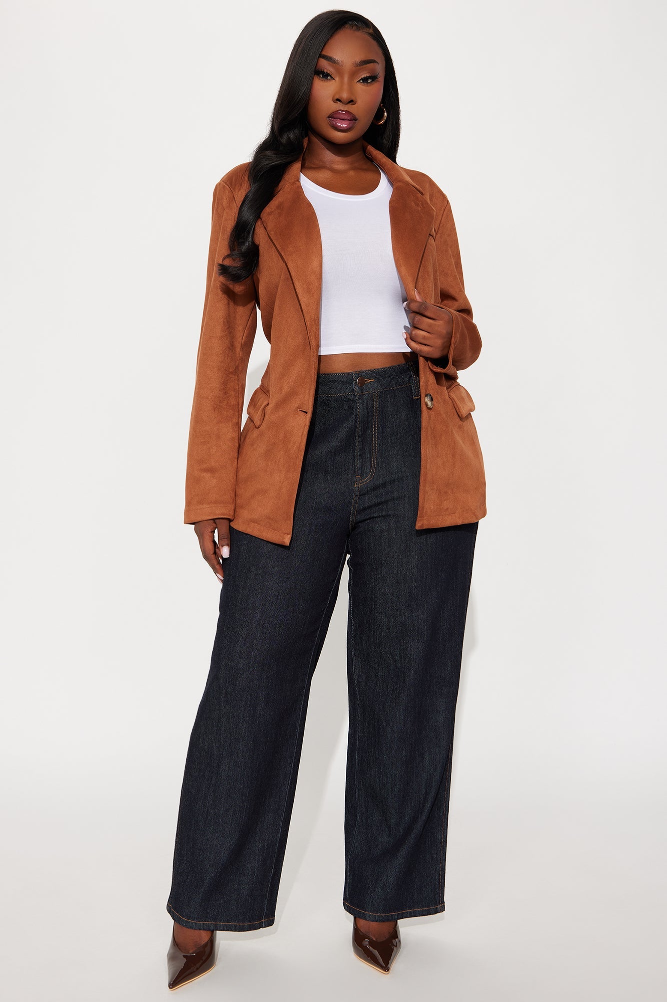 Western Outings Faux Suede Blazer - Camel