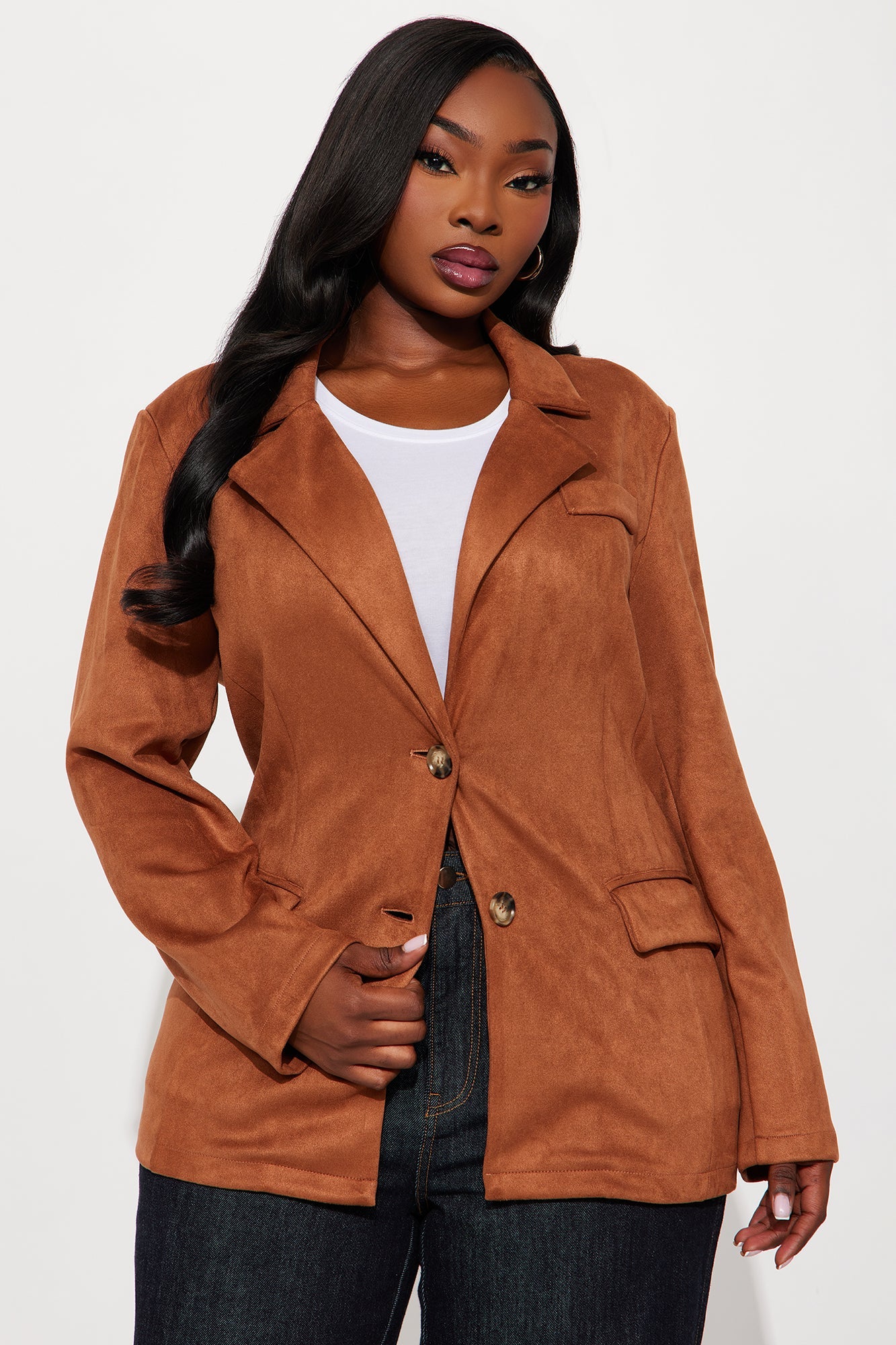 Western Outings Faux Suede Blazer - Camel