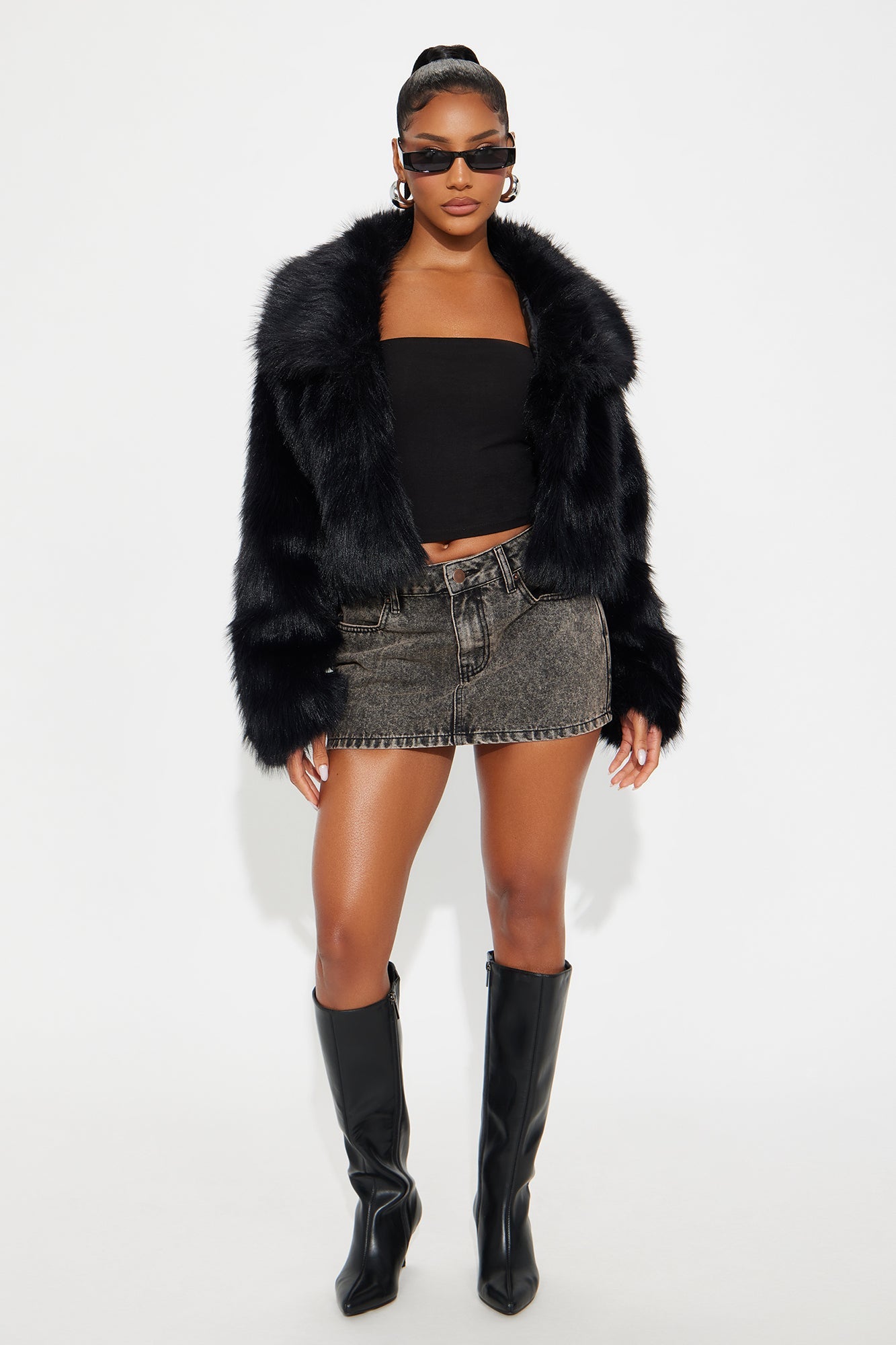 Full Of Charisma Faux Fur Cropped Coat - Black